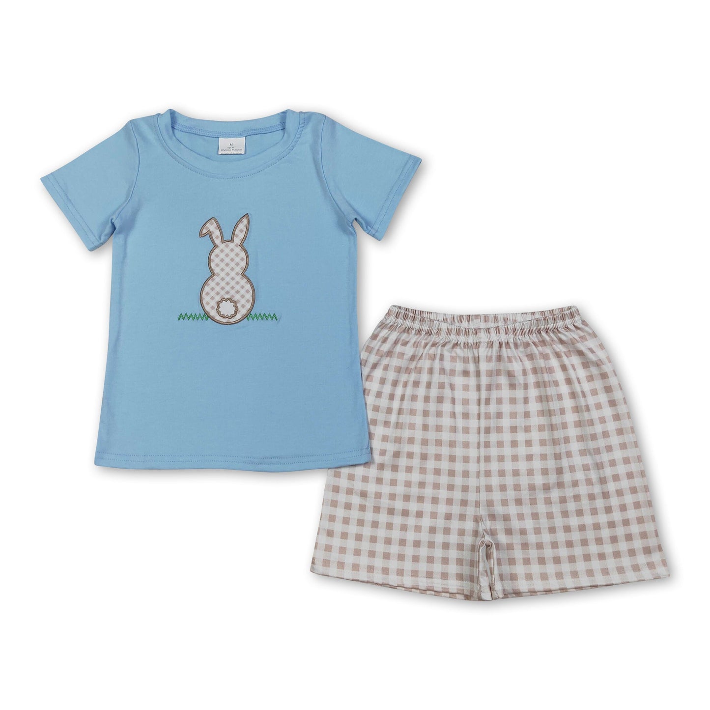 Bunny top plaid shorts kids boy easter outfits