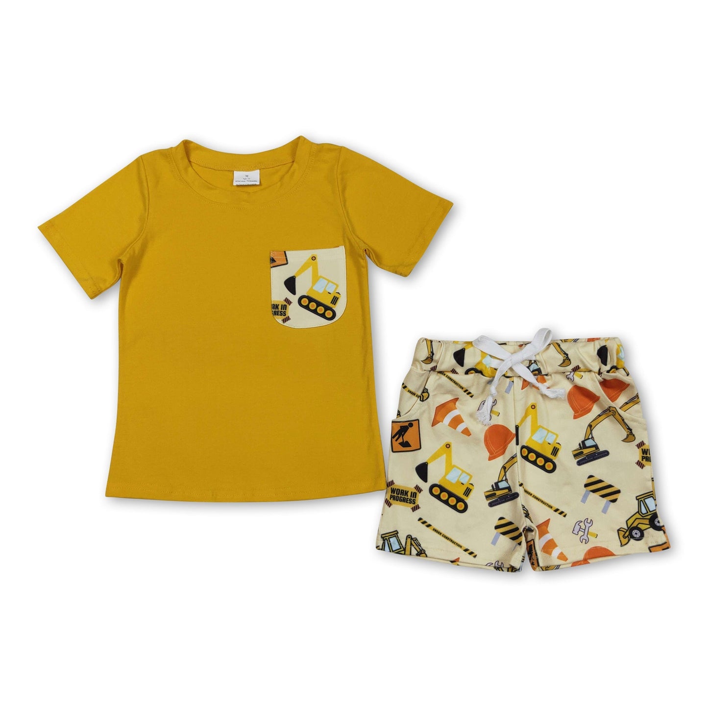 Yellow Pocket Top & Construction Shorts Boys Clothing Set (3M–16T)