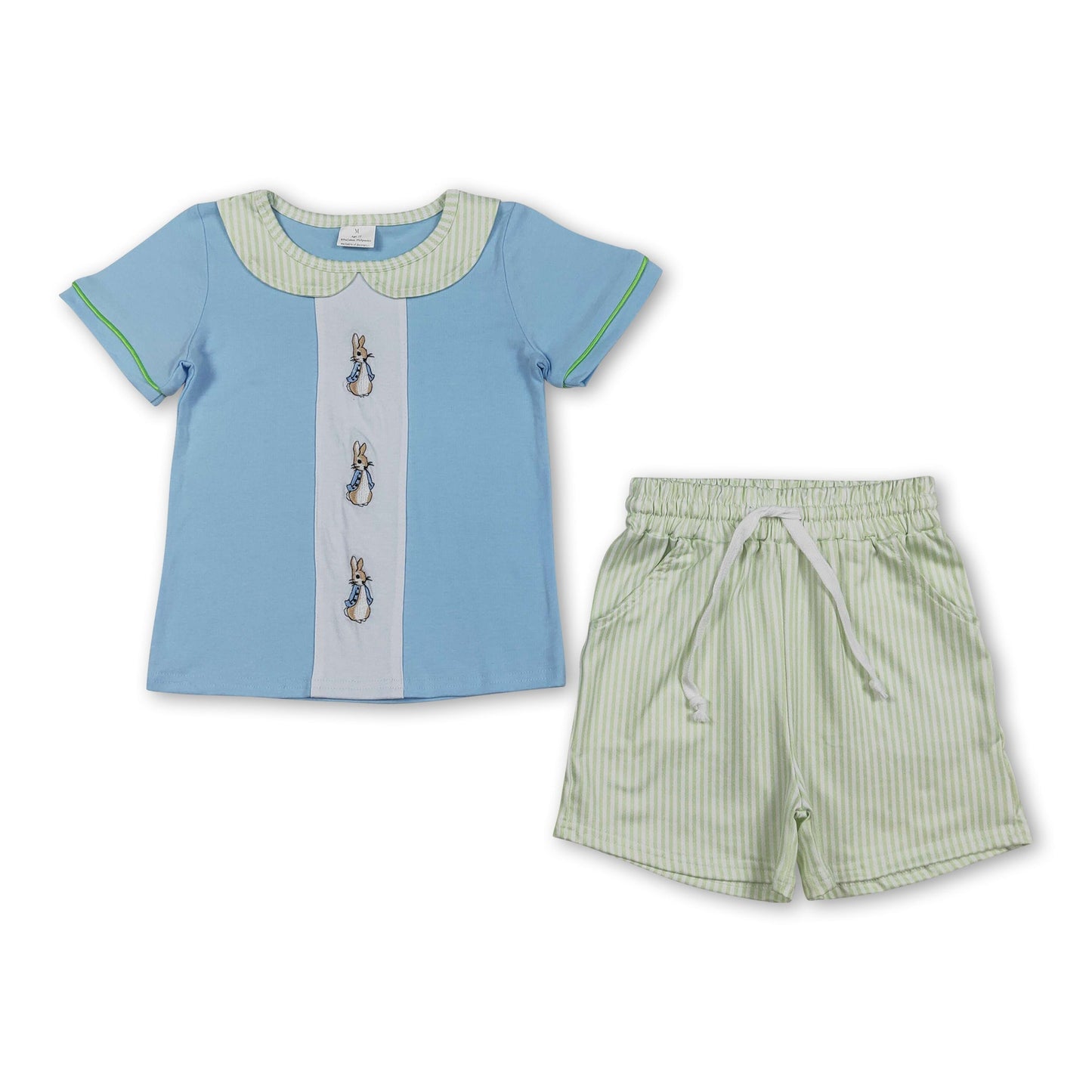 sky blue rabbit kids boys short sleeve Easter set