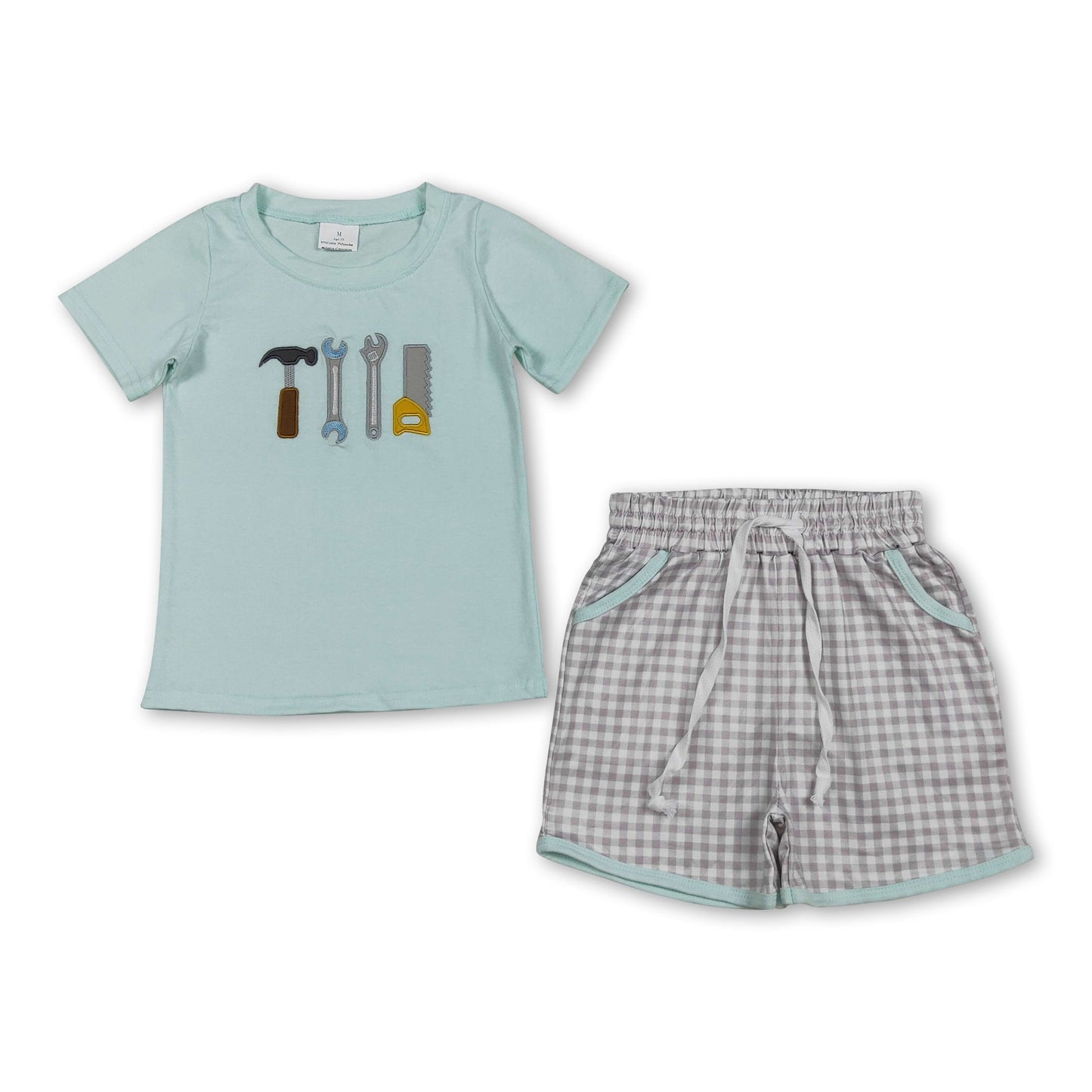 Short sleeves tools embroidery kids boys summer outfits