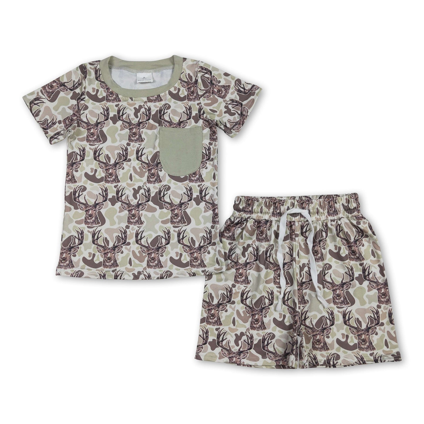 Short sleeves deer camo pocket top shorts boys outfits