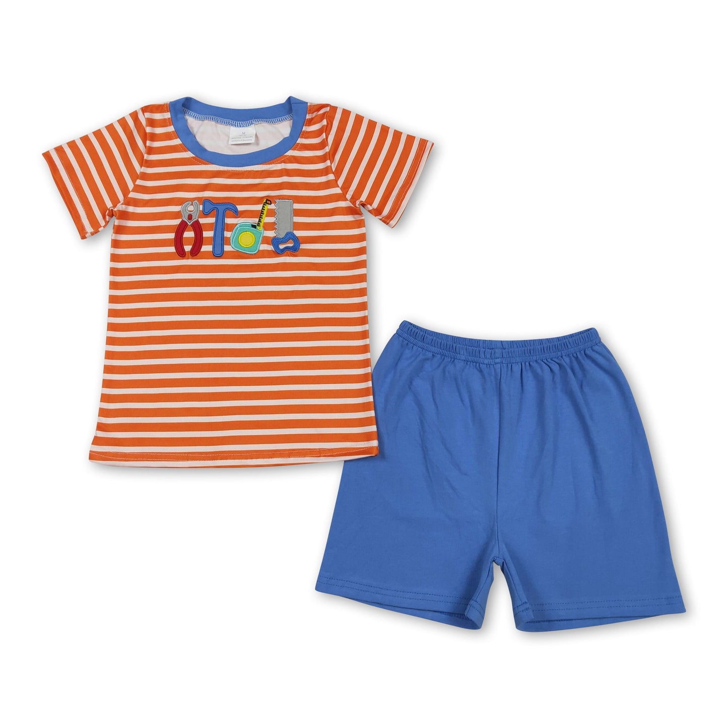 Short sleeves stripe tools embroidery top shorts boys outfits