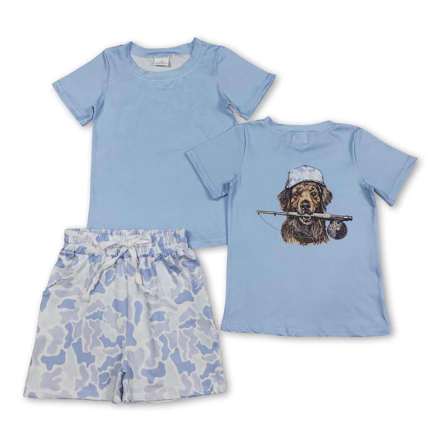 Light blue dog top camo shorts kids boys outfits