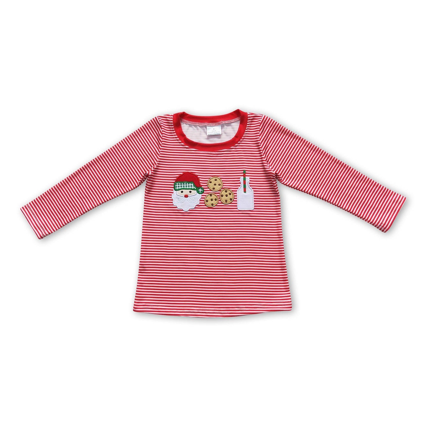 Santa cookie milk red stripe kids boy Christmas shirt