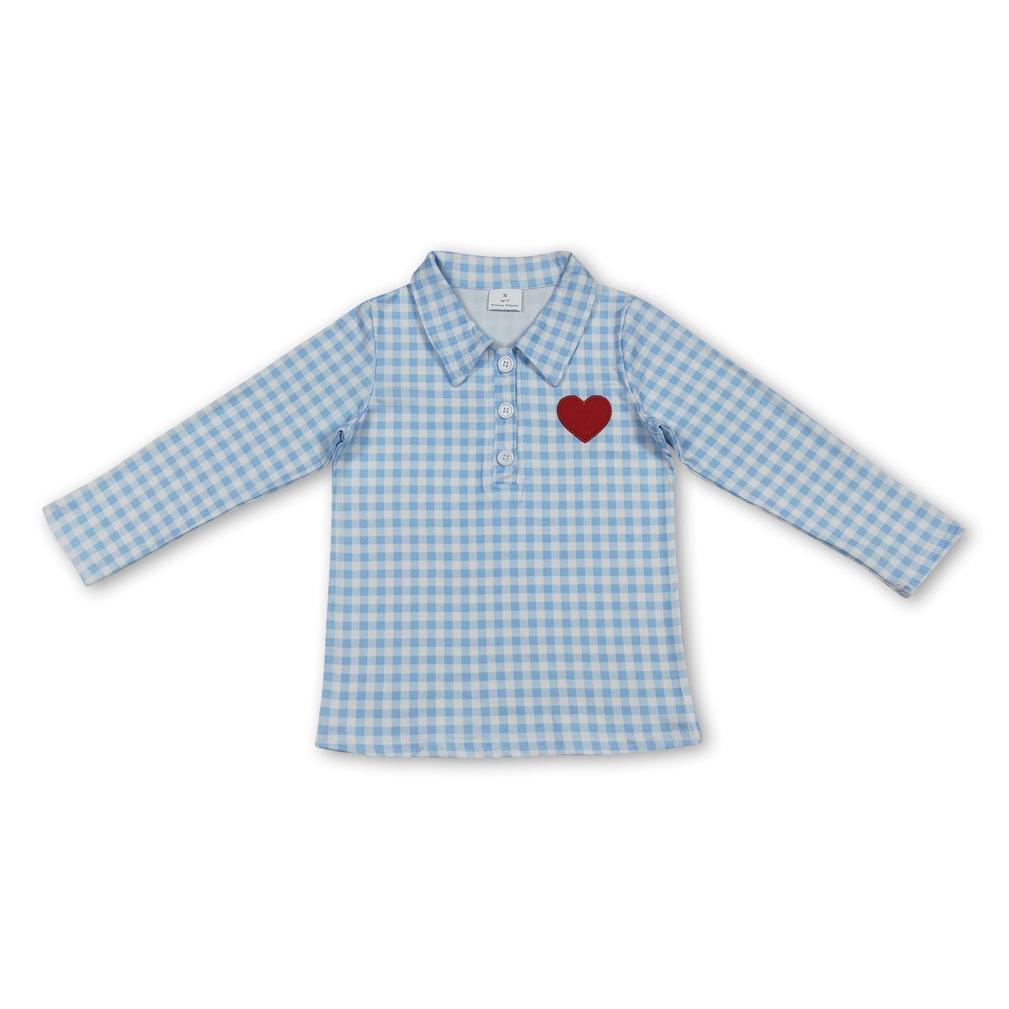 blue plaid long sleeves red heart kids boys valentine shirt