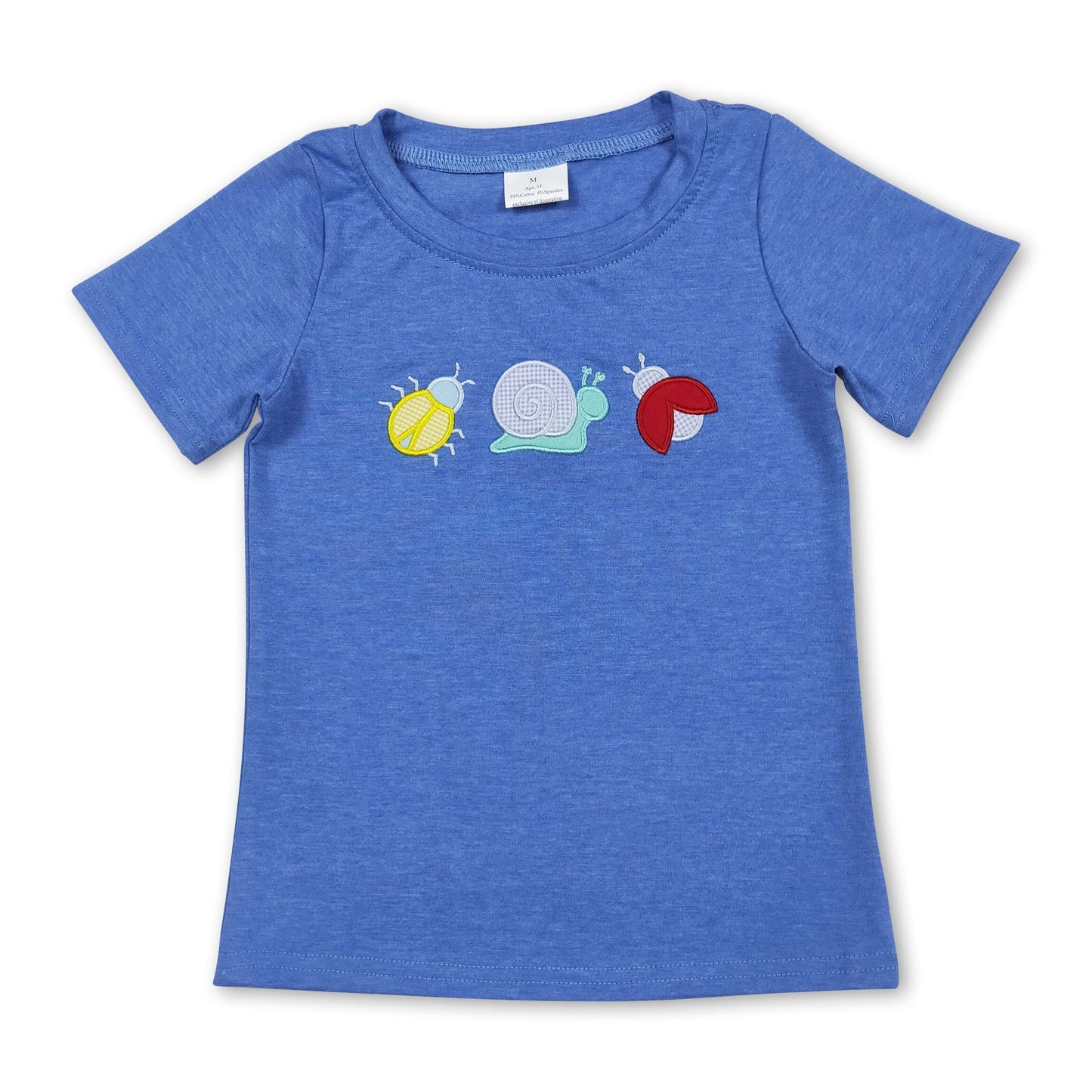 Blue cotton short sleeves snail embroidery boys shirt