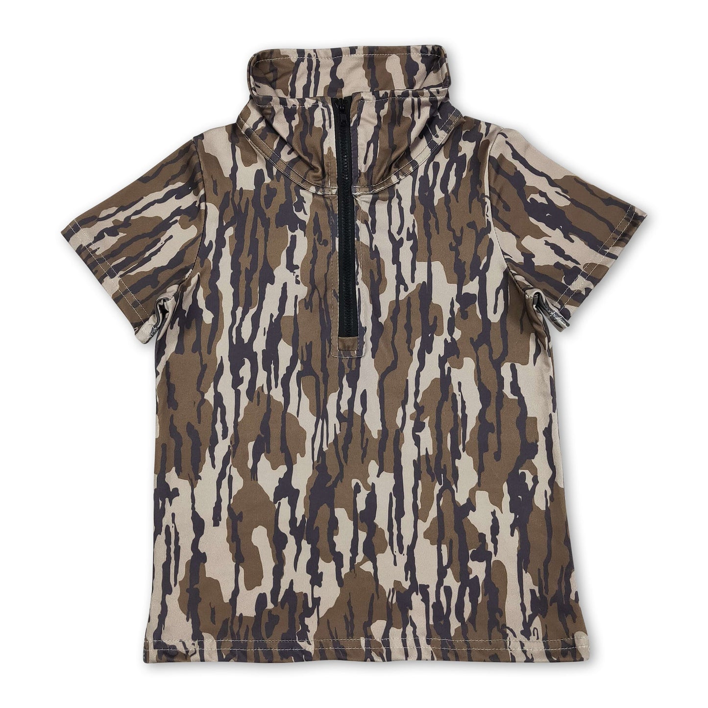 Short Sleeves Camo Zipper Kids Boys Summer Pullover