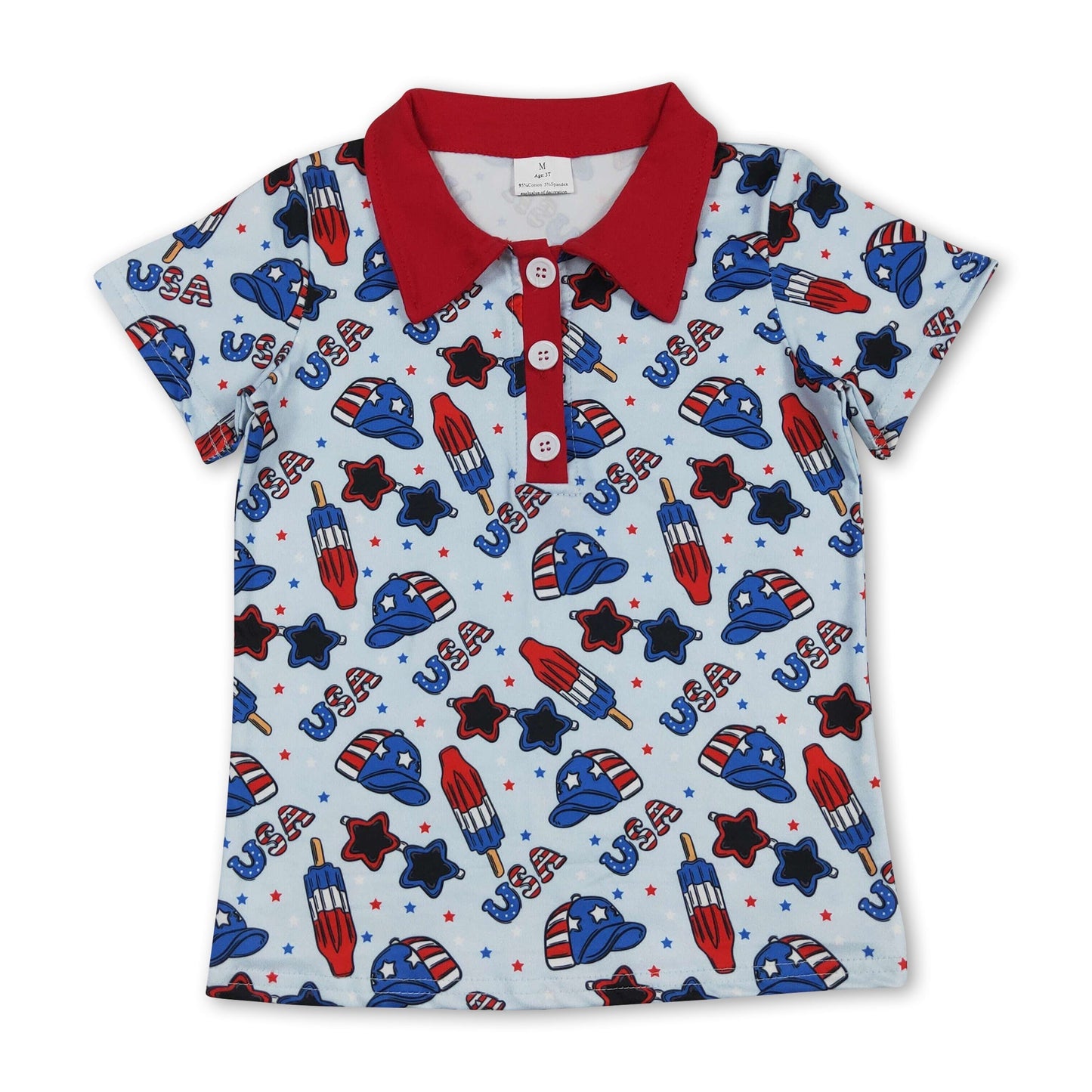 Short sleeves USA popsicle kids boys 4th of july polo shirt