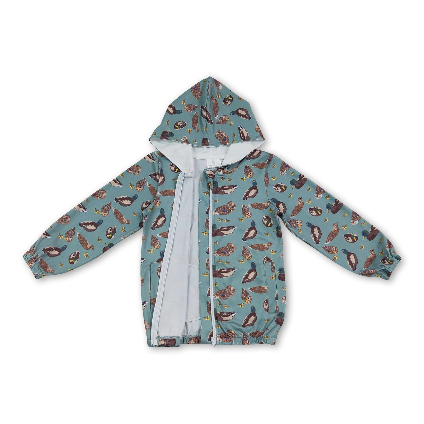 Long sleeves kids boys duck hooded zipper jacket