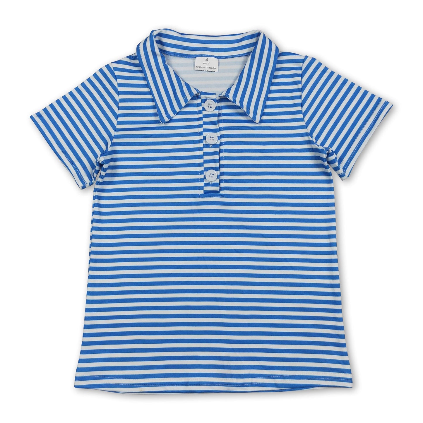 Short sleeves blue stripe kids boys team polo shirt