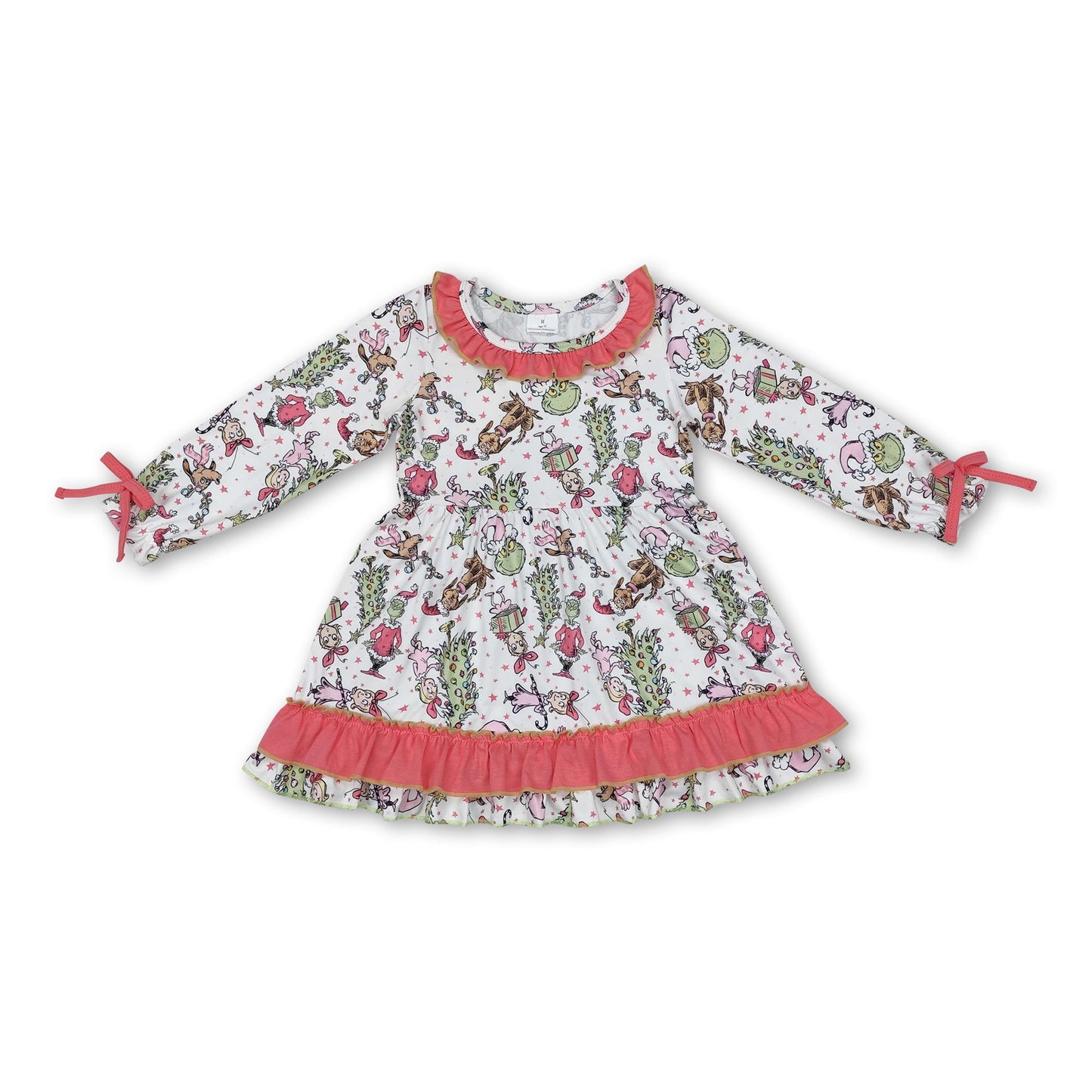 Pink ruffle green face gift Christmas tree girls dresses