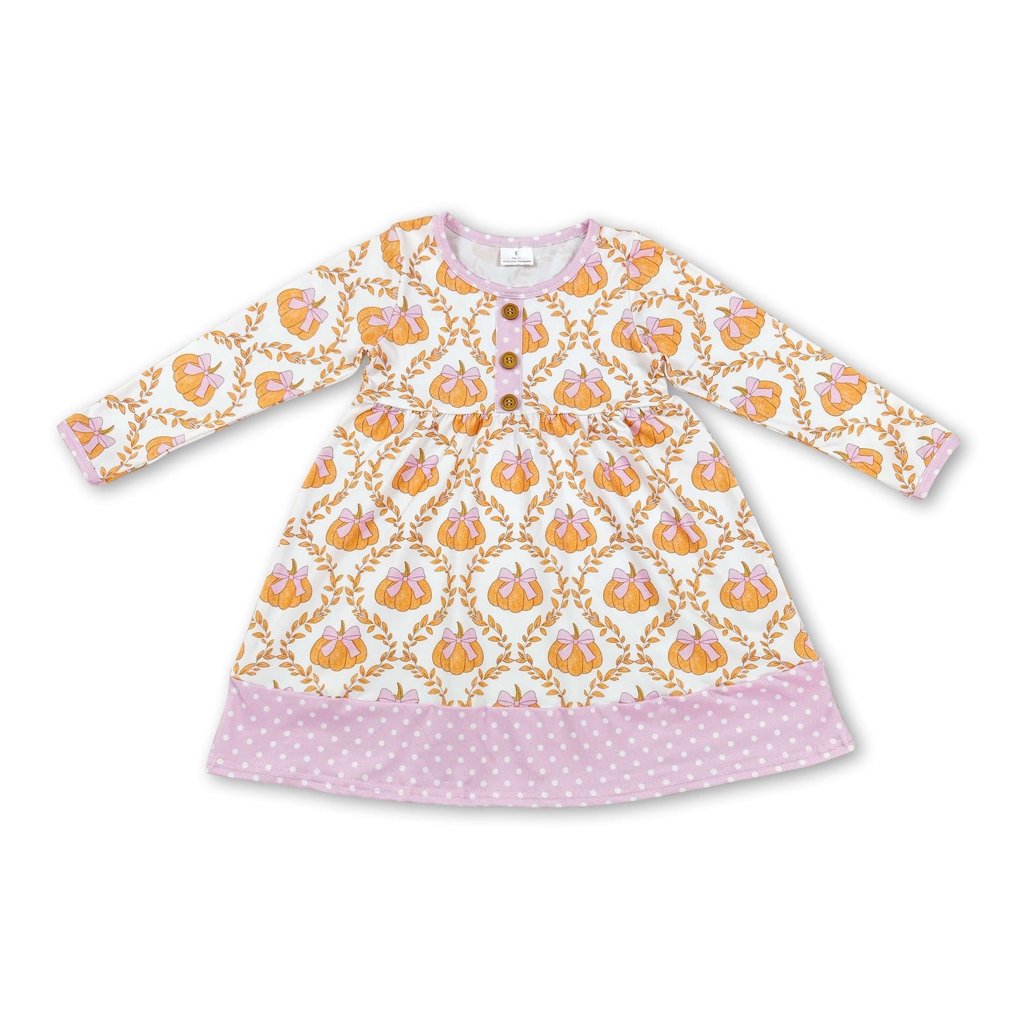 Long sleeves pink bow pumpkin kids girls fall dresses