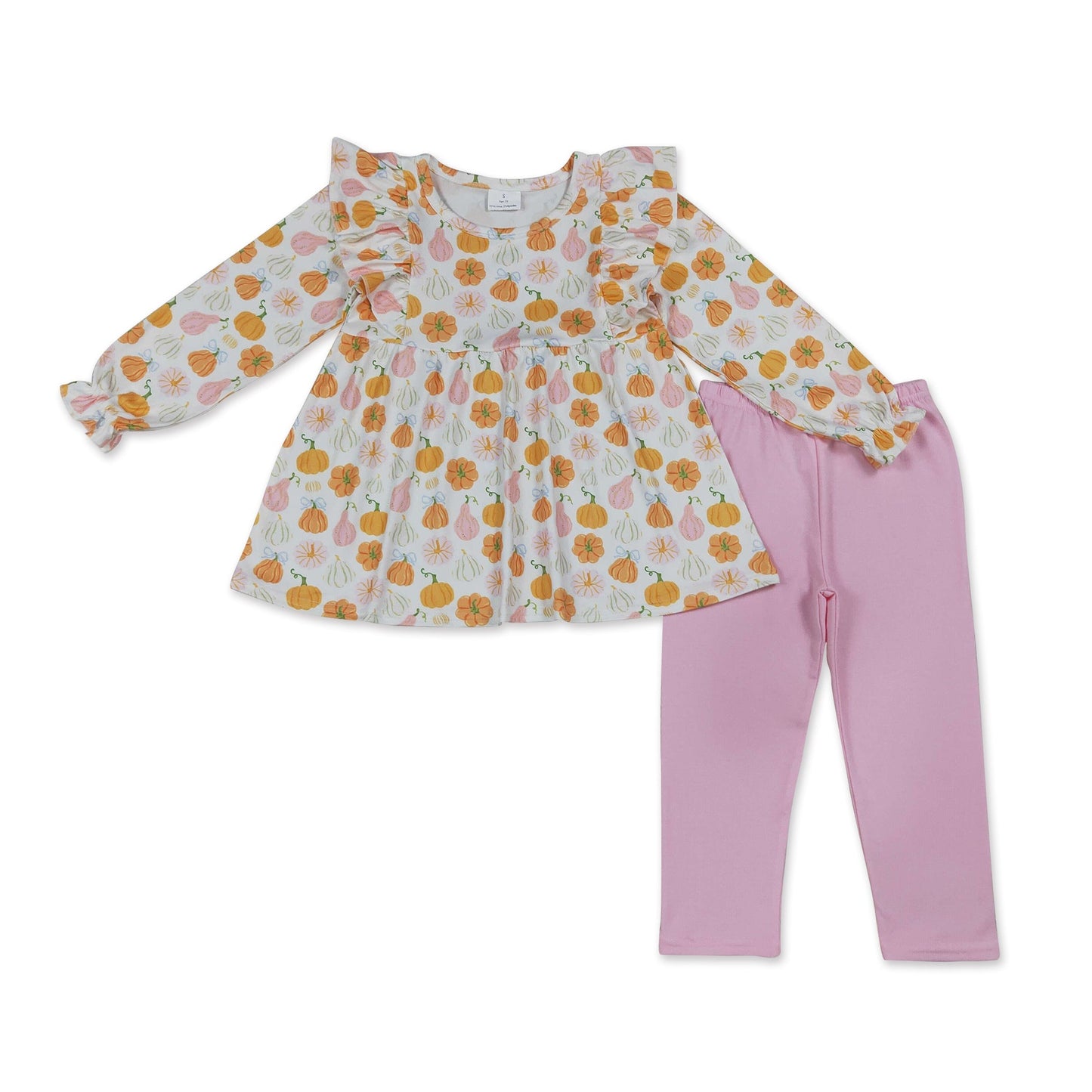 Long sleeves pumpkin tunic pink leggings girls fall outfits