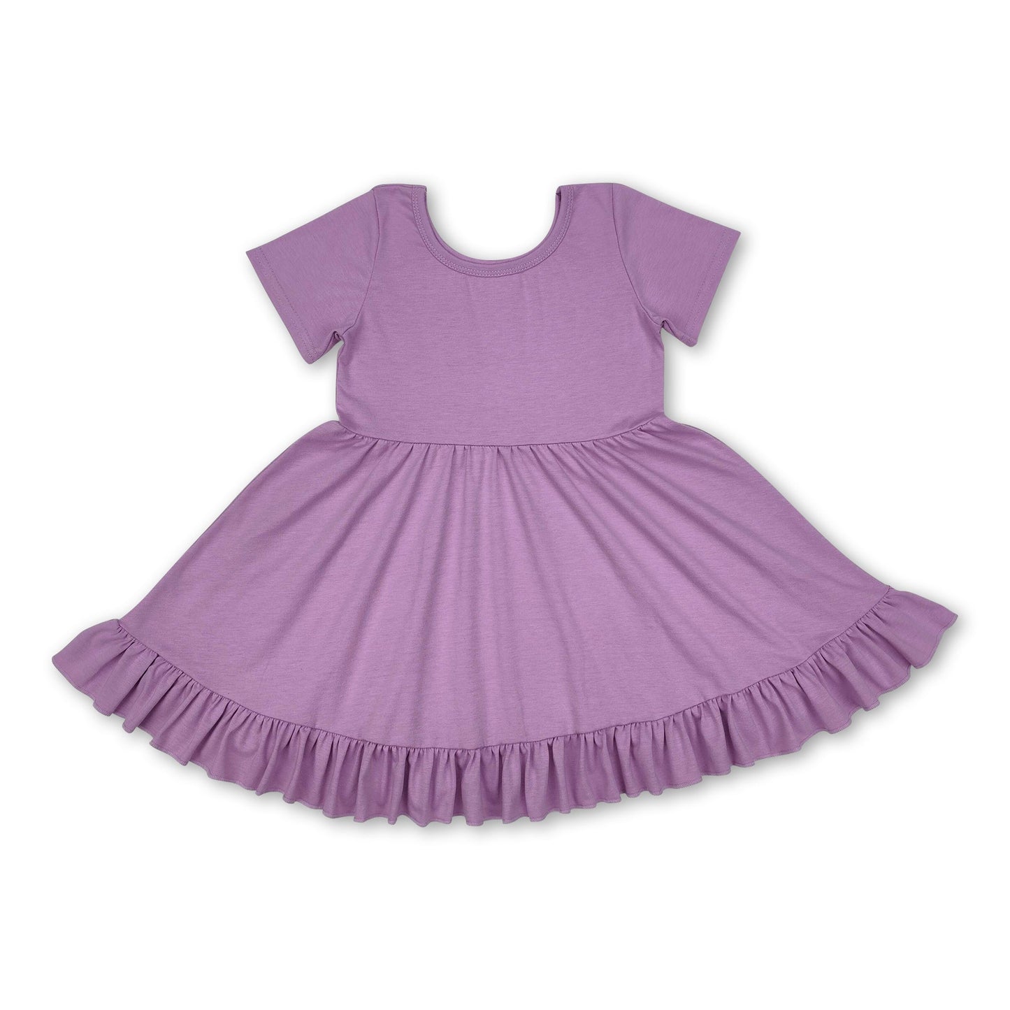 Lavender short sleeves ruffle summer girls dresses