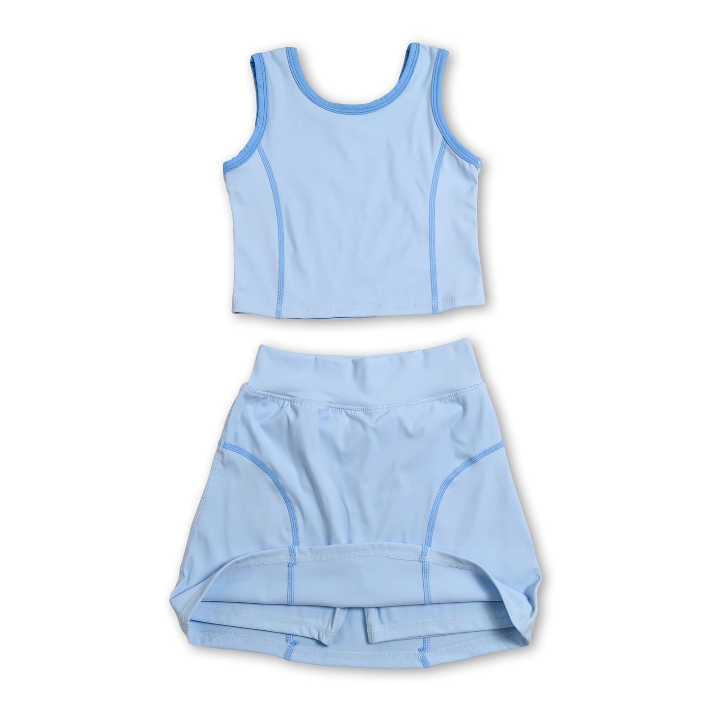 Sleeveless aqua top high waist skirt girls activewear set