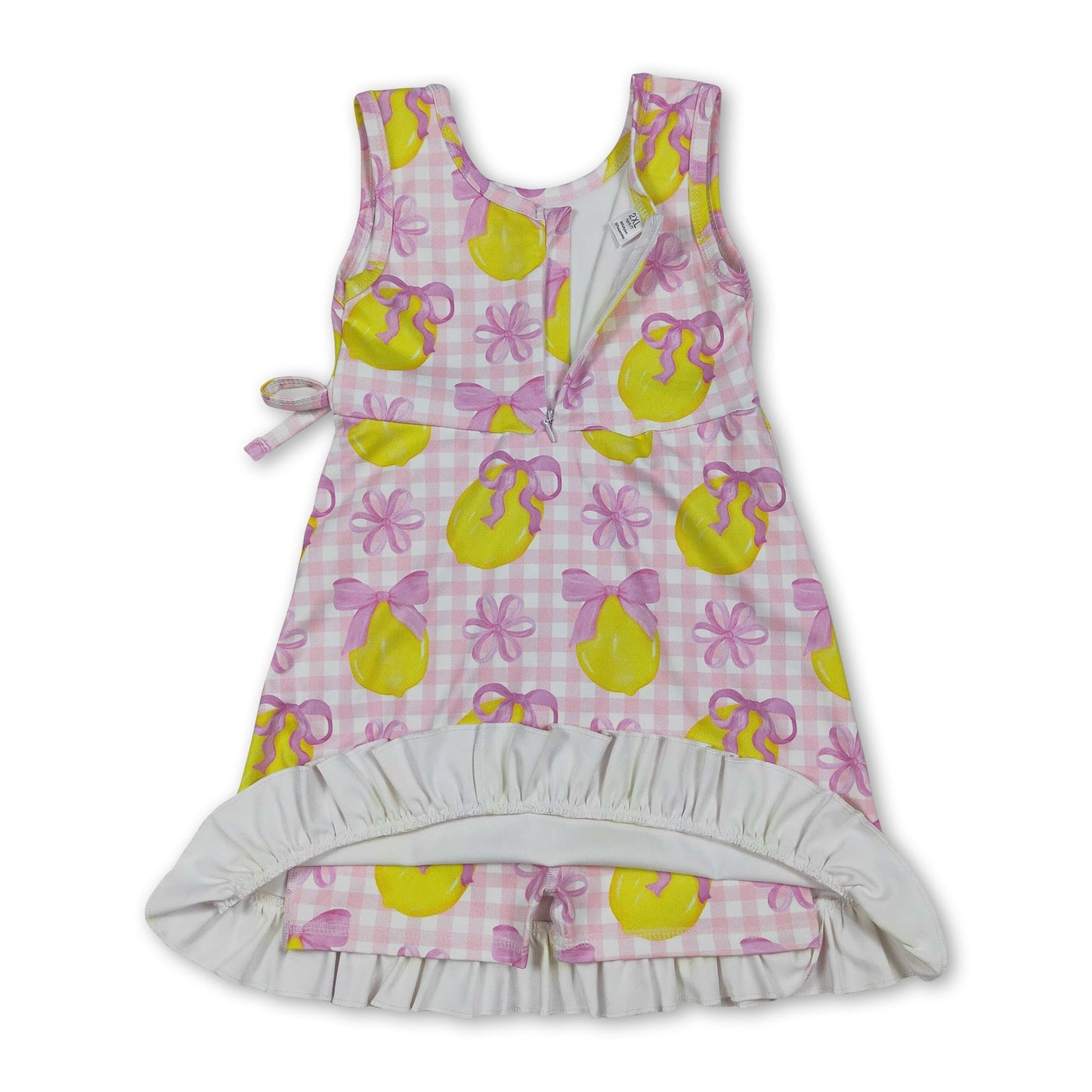 Sleeveless pink plaid bow lemon girls summer athletic dress