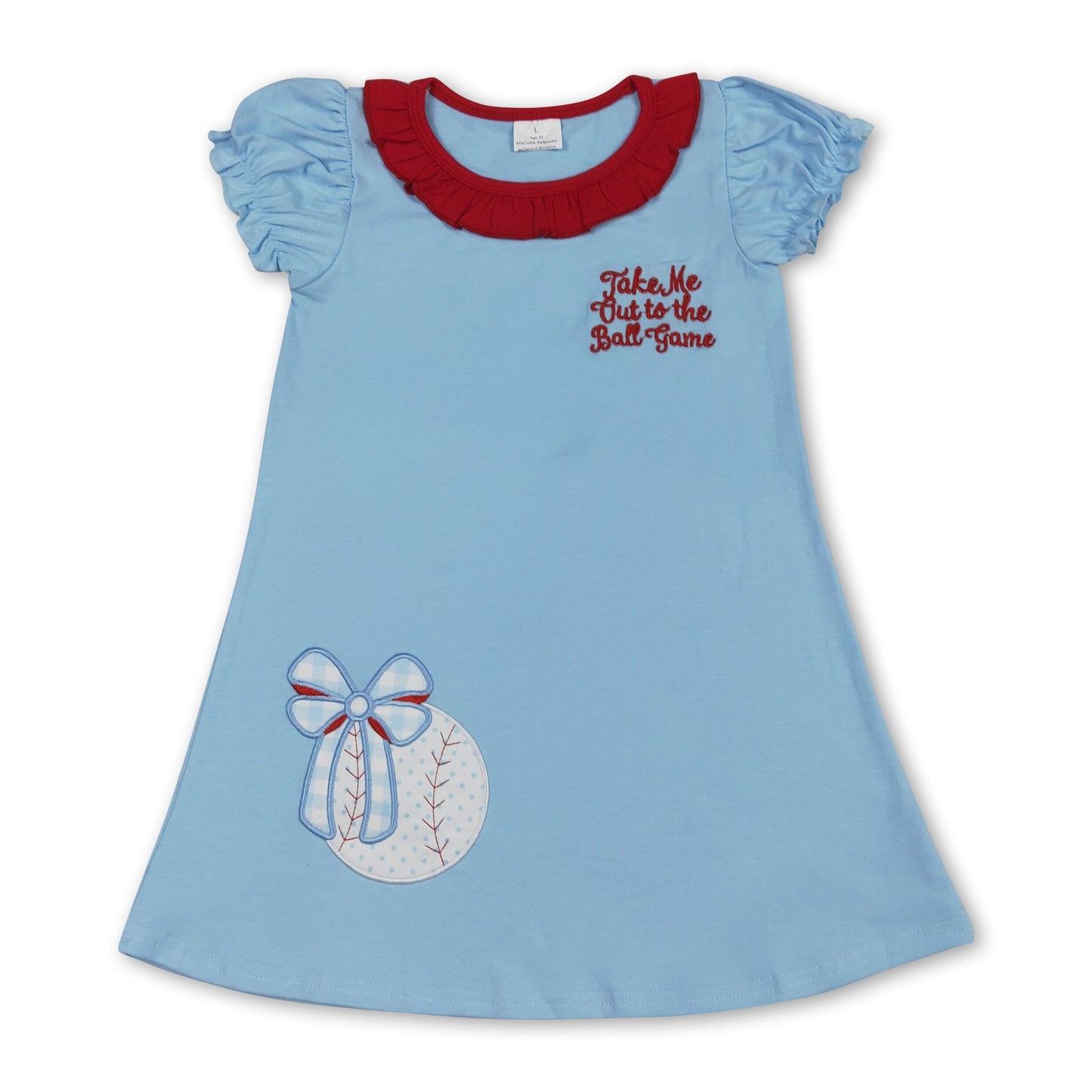 Short sleeves baseball bow kids girls dresses