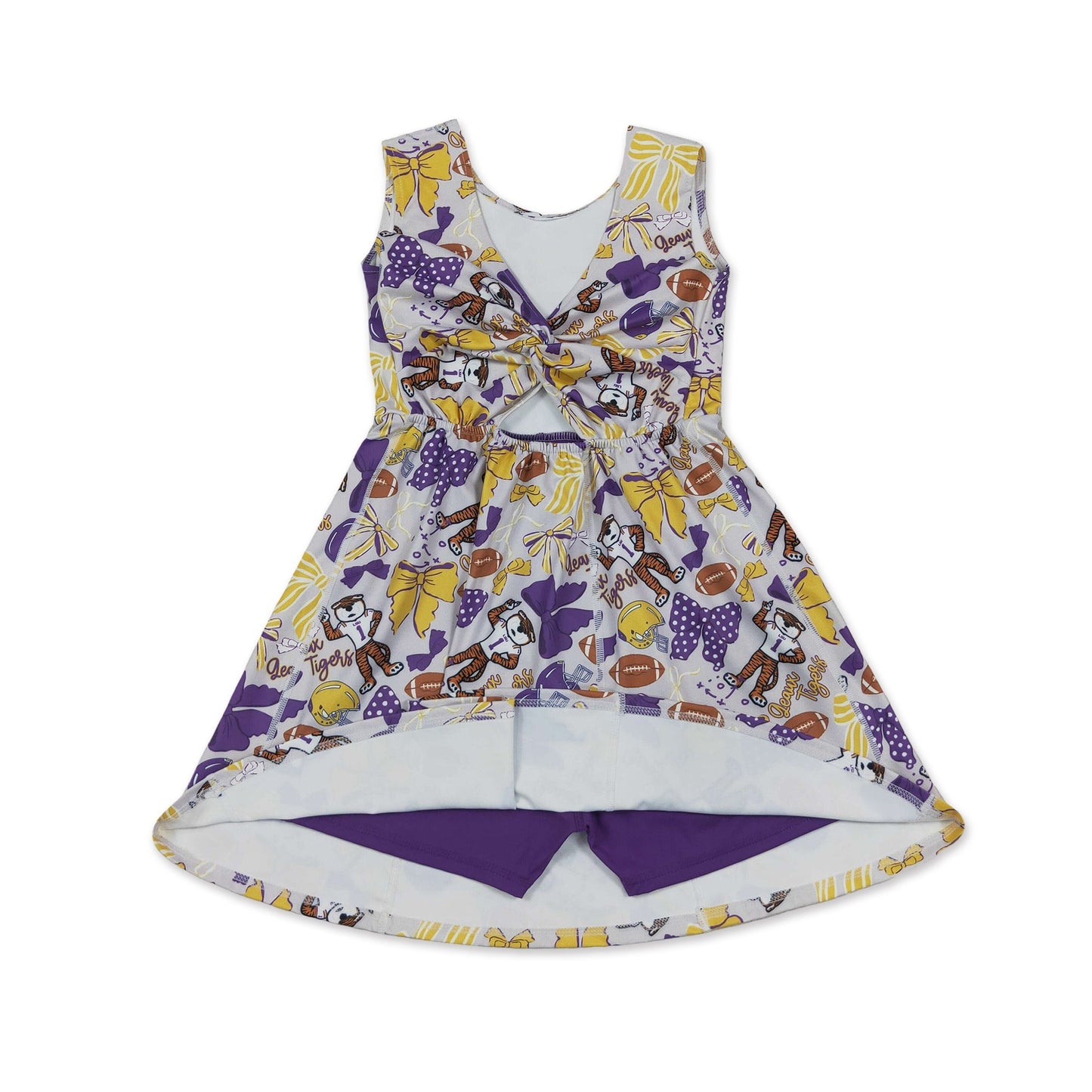 Sleeveless bow tiger kids girls team athletic dresses