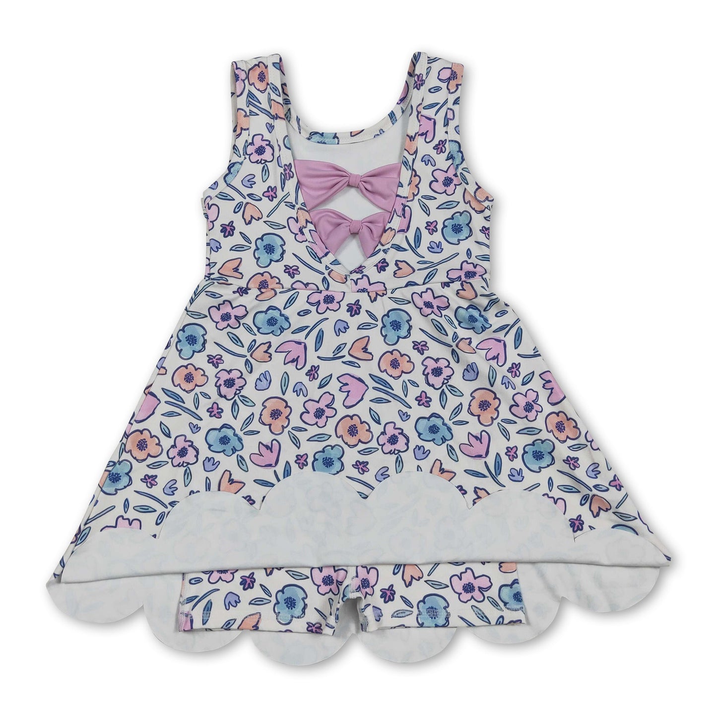 Sleeveless floral scallop kids girls summer athletic dress