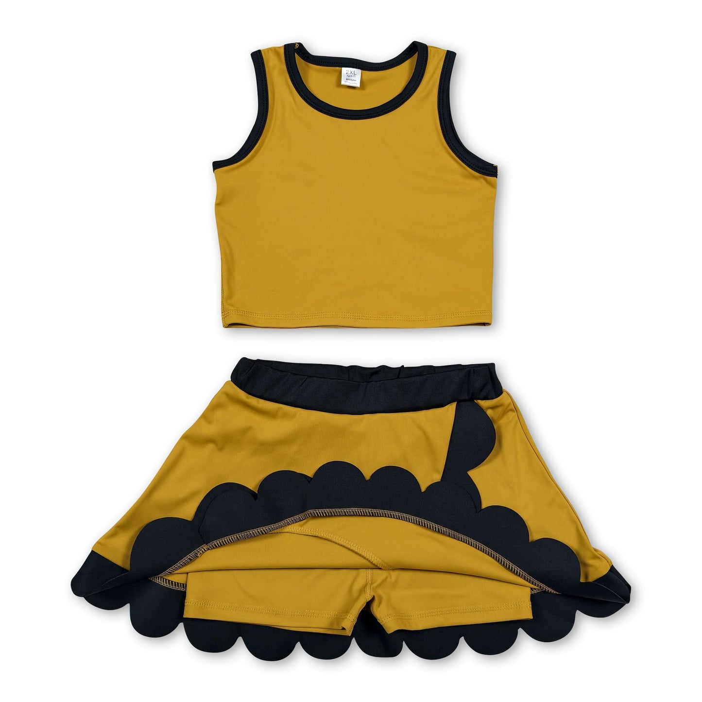 Black scallop girls summer team active wear set
