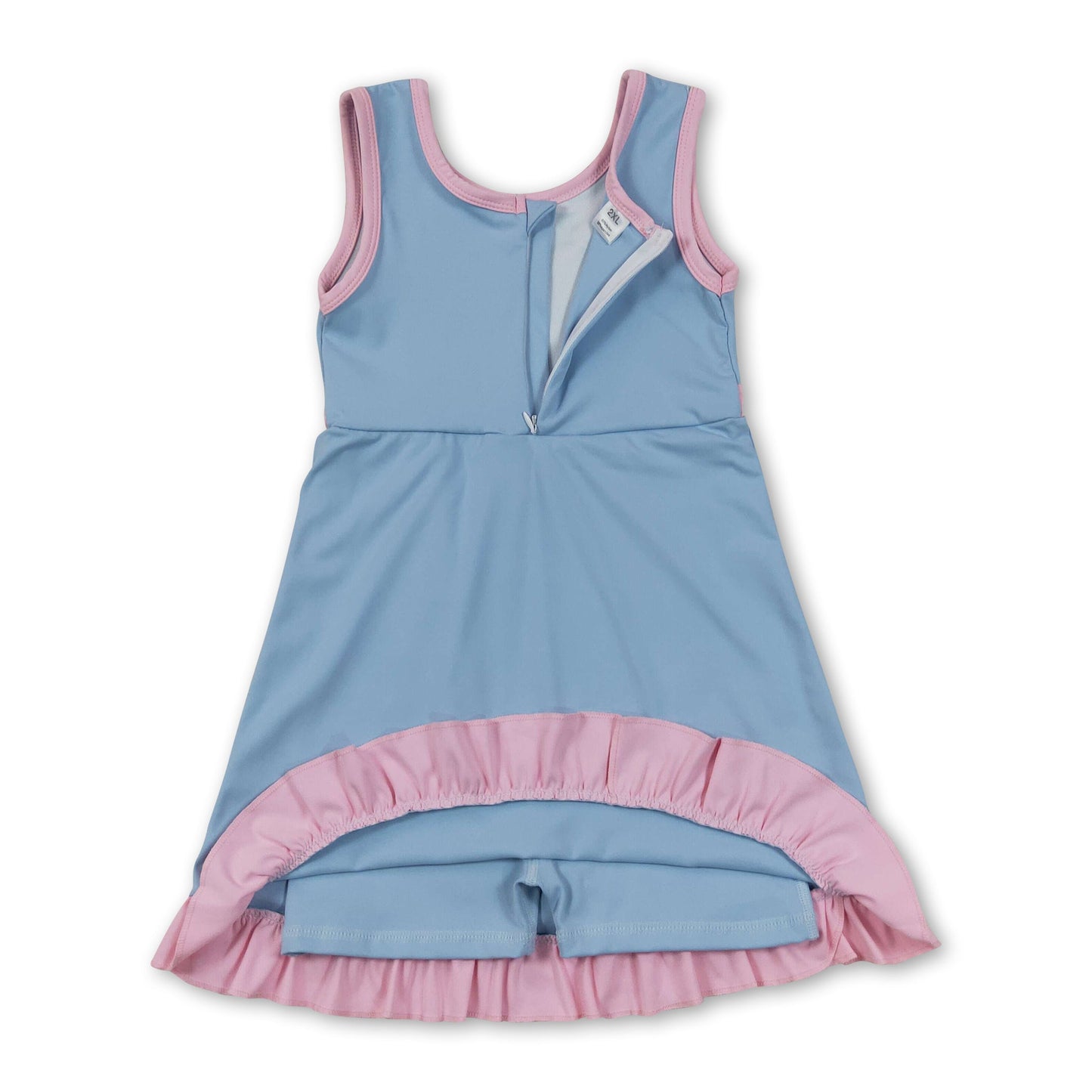 Sleeveless light blue pink ruffle girls athletic dress