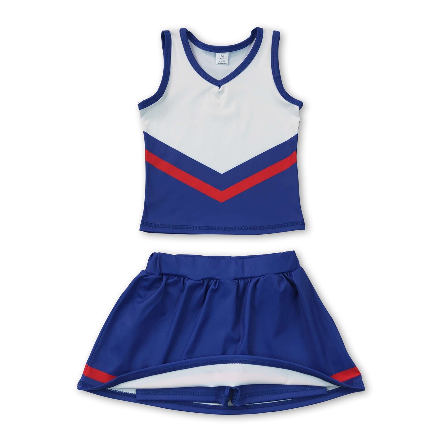 Sleeveless red navy top skirt girls team cheer active set