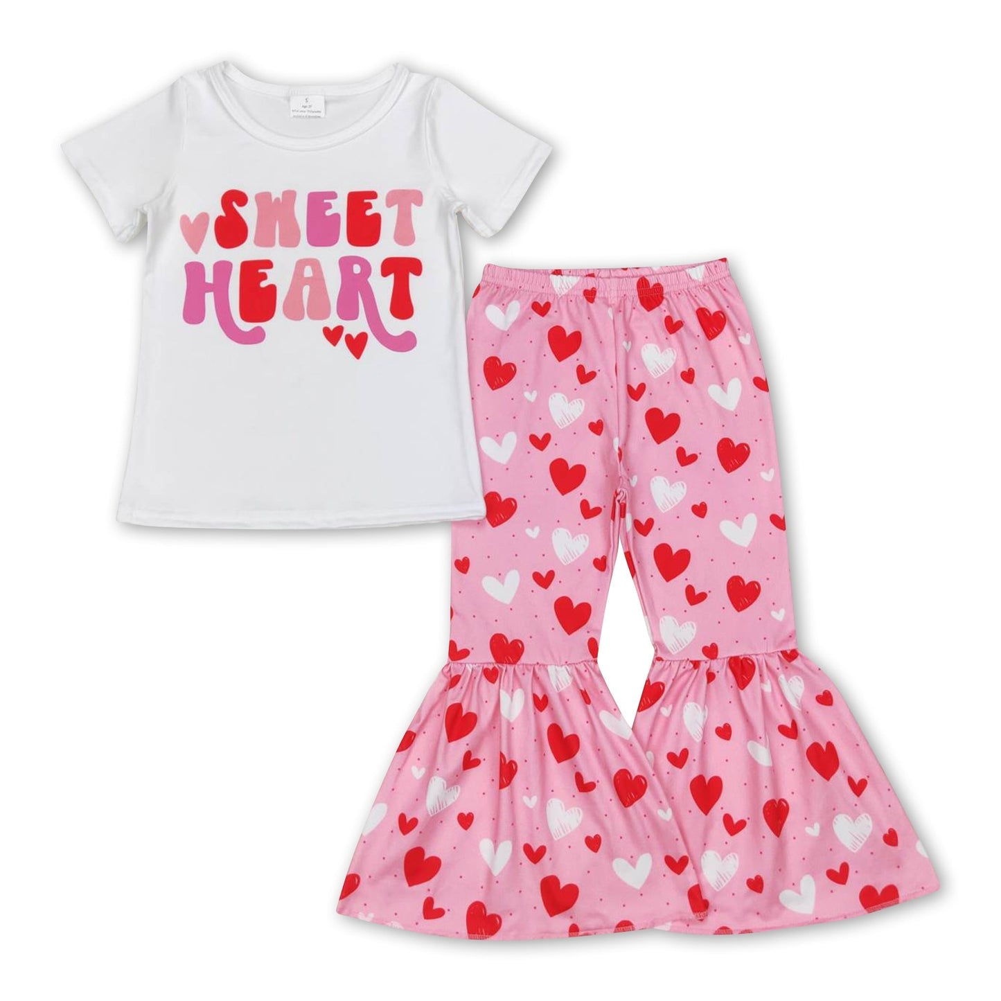 Sweet heart top bell bottom pants girls valentine's outfits
