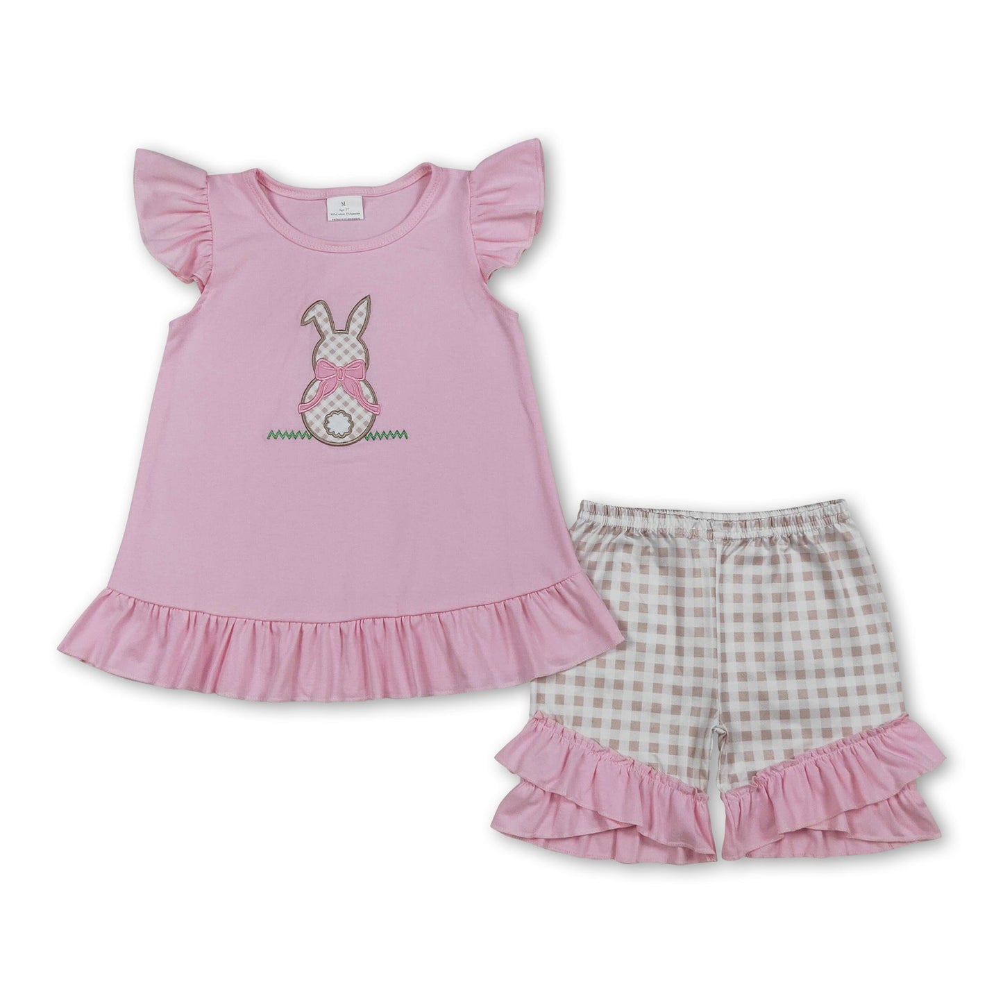 Pink bunny top plaid shorts girls easter outfits