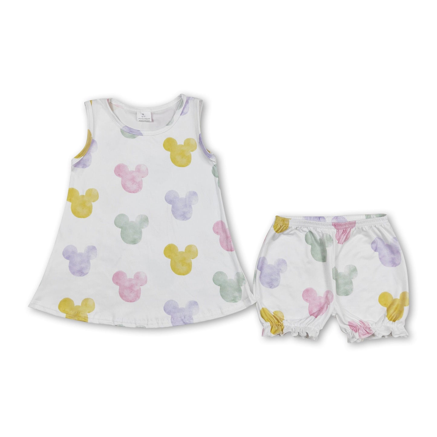 Sleeveless Colorful Mouse Top & Shorts Girls Outfit