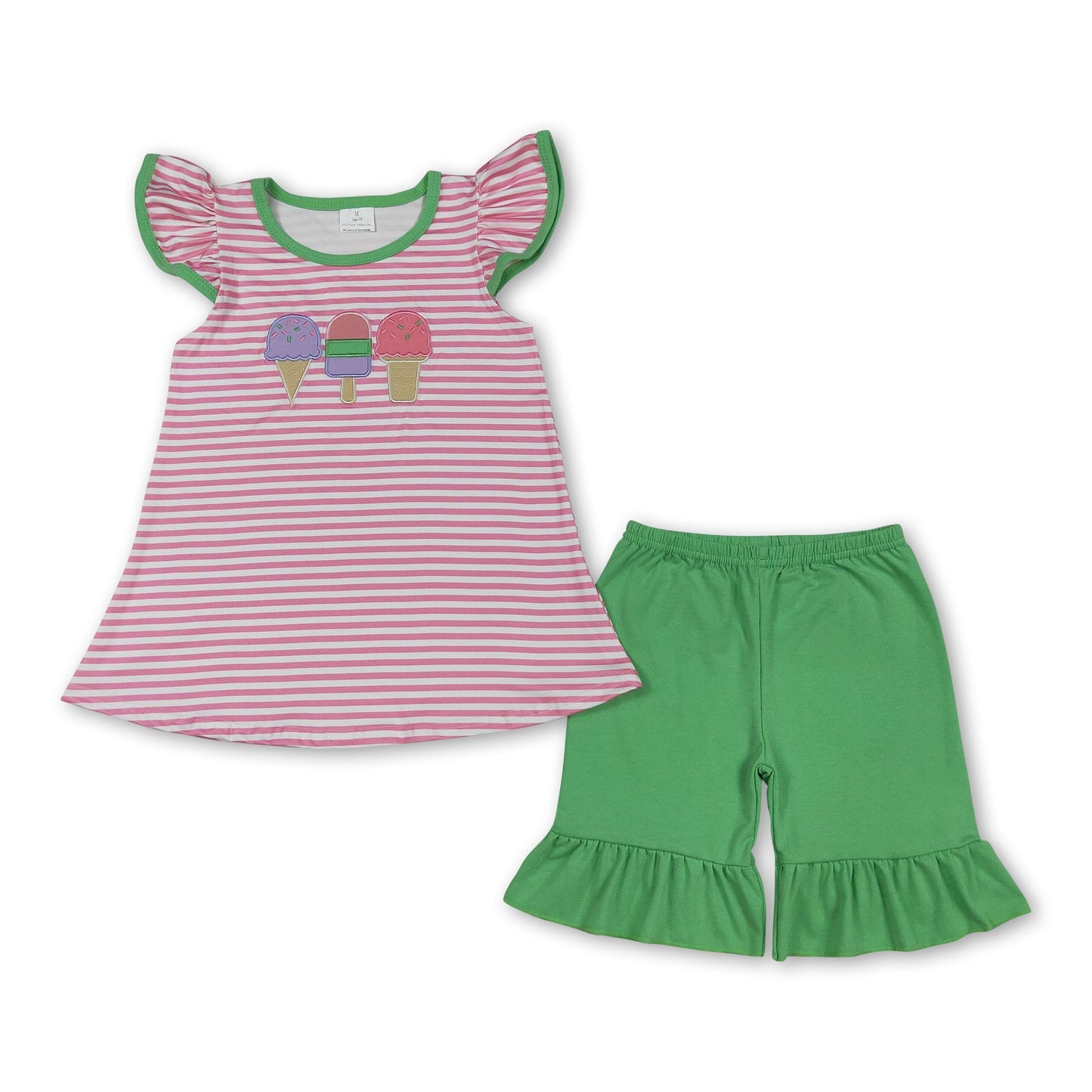 Pink stripe popsicle top green shorts girls summer clothes