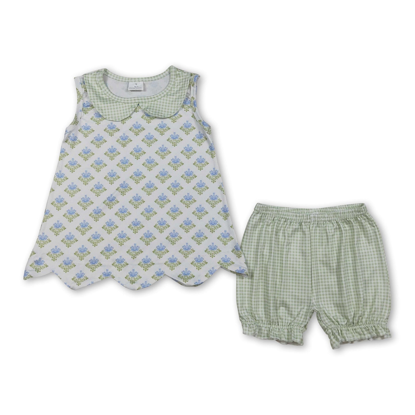 Sleeveless floral scallop tunic plaid shorts girls outfits