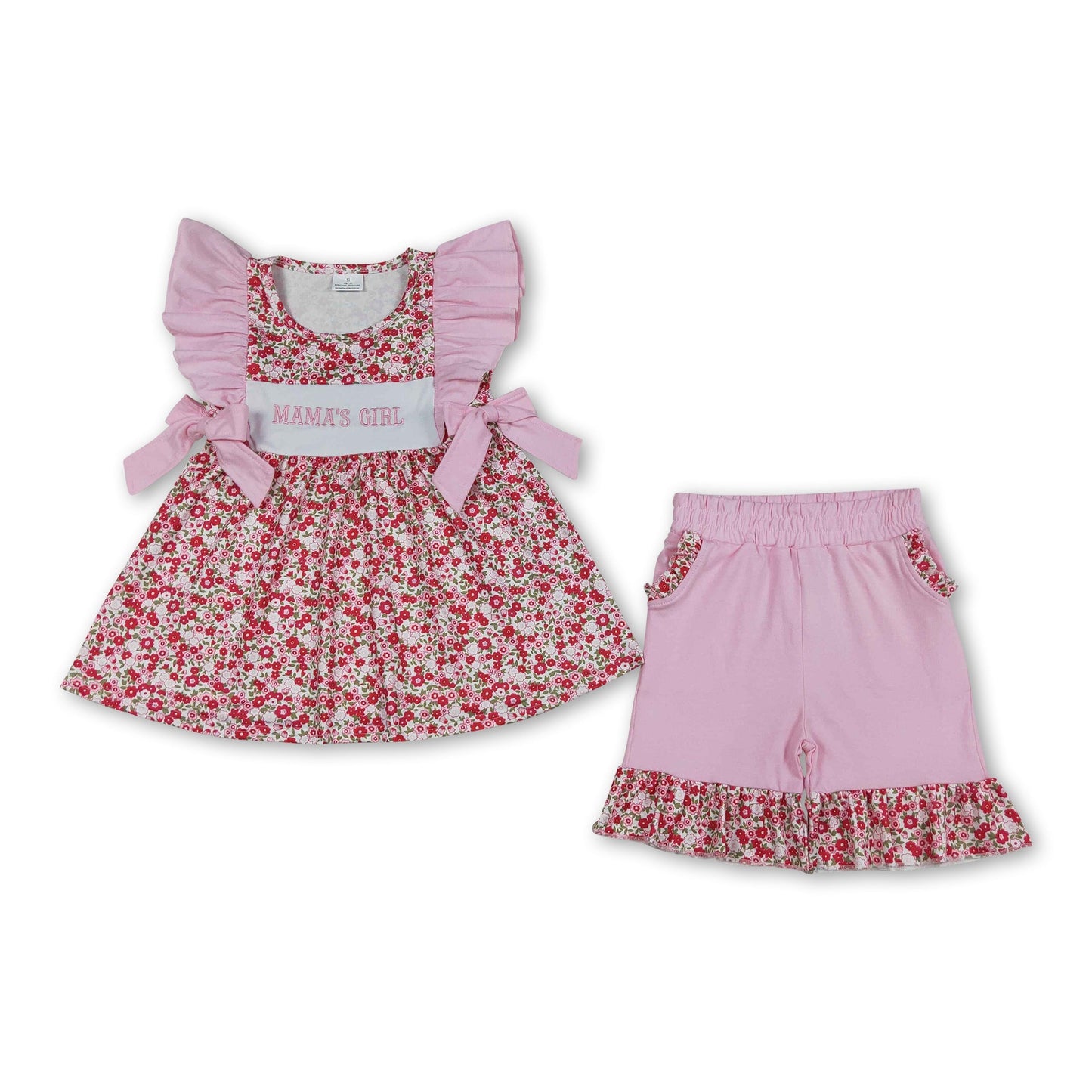 Flutter sleeves floral mama's girl embroidery outfits
