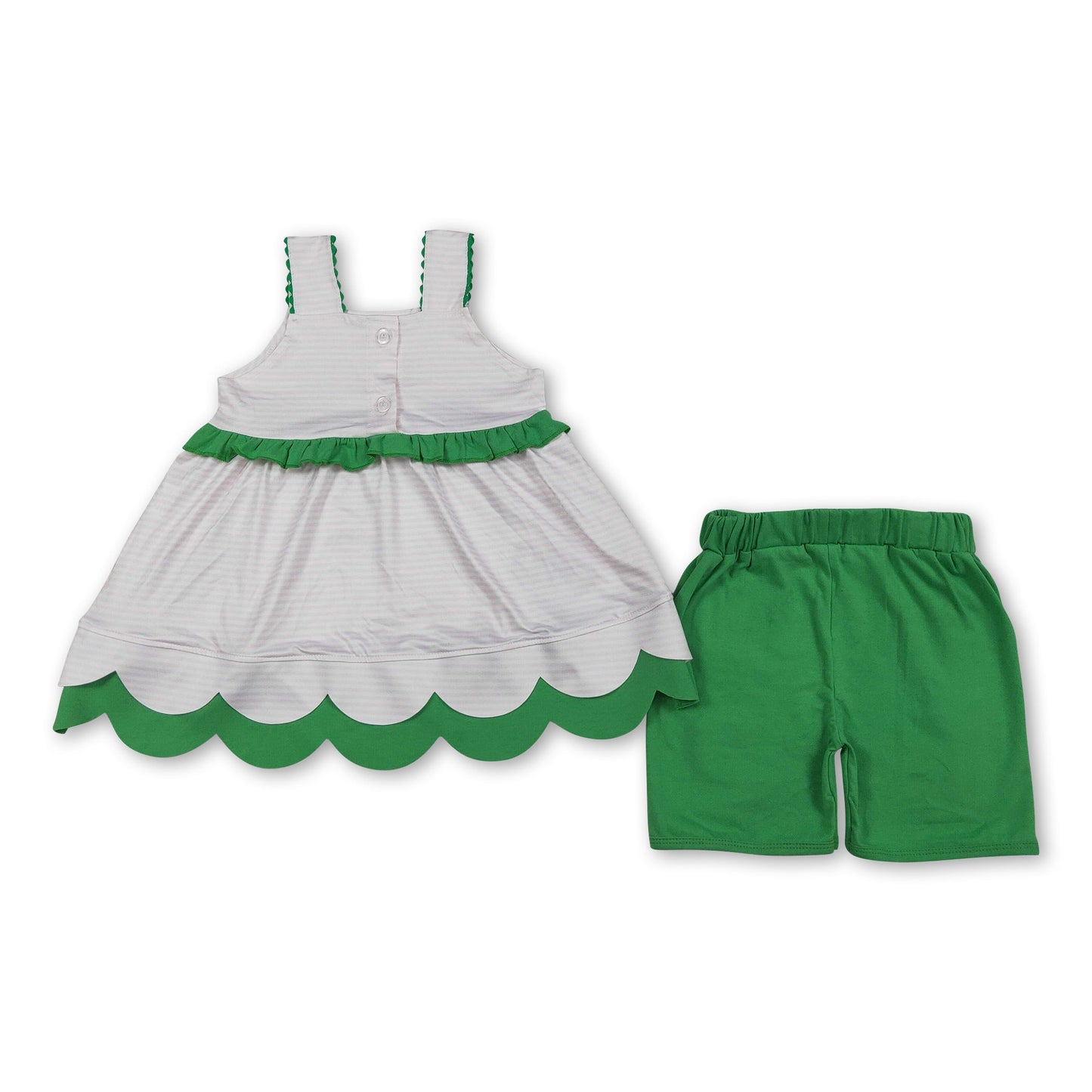 Pink stripe watermelon scallop tunic ruffle shorts girls outfits