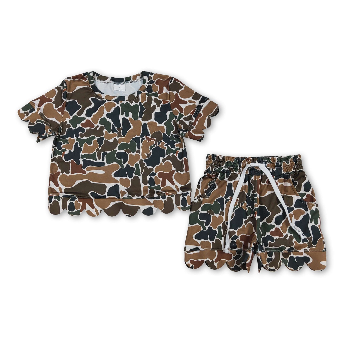 Brown camo scallop top shorts girls summer outfit