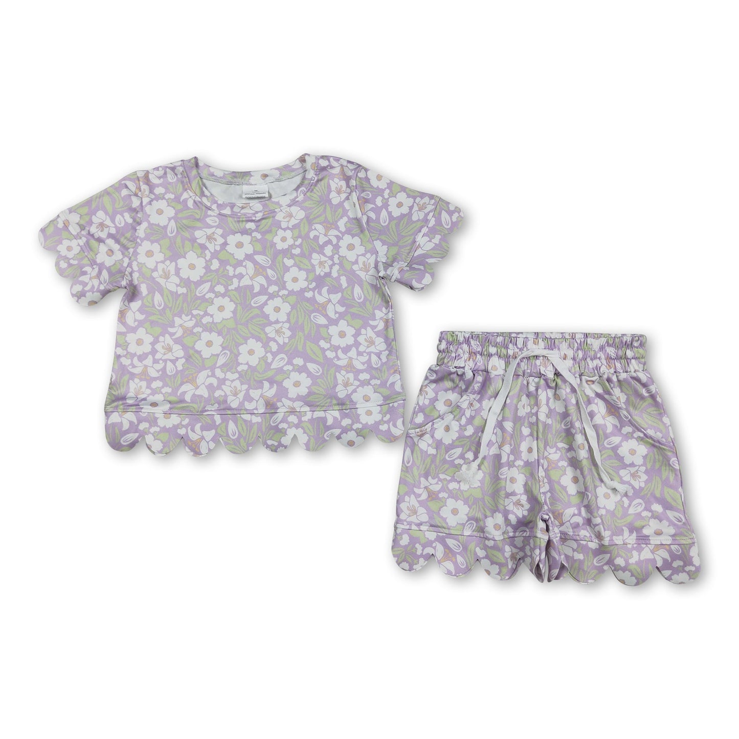 Lavender White Floral Scallop Girls Summer Dress