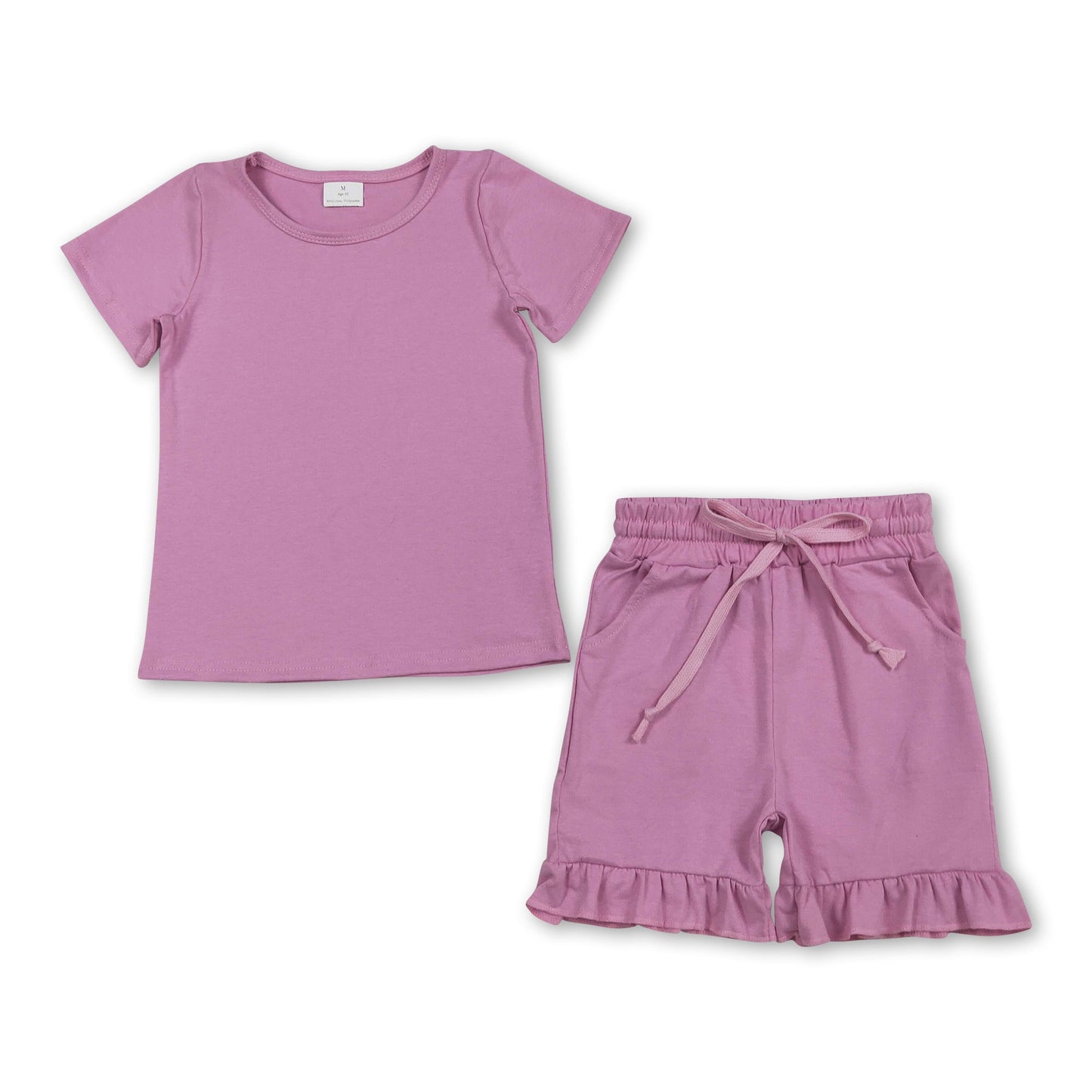 Short sleeves peach cotton top ruffle shorts girls outfits