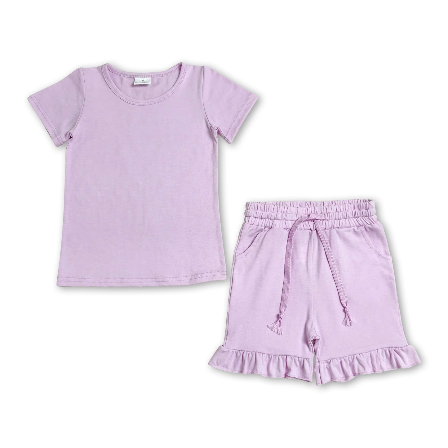 Short sleeves cotton top ruffle shorts girls summer outfits