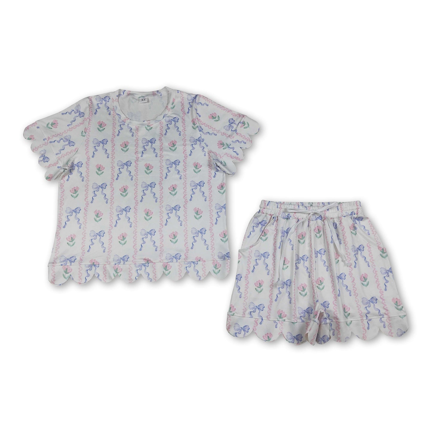 Short sleeves floral bow top shorts adult women outfits