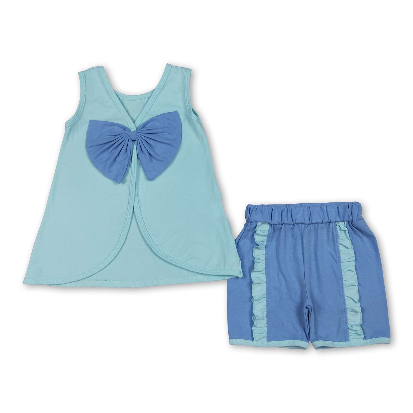 Sleeveless bow tunic blue shorts girls summer outfits
