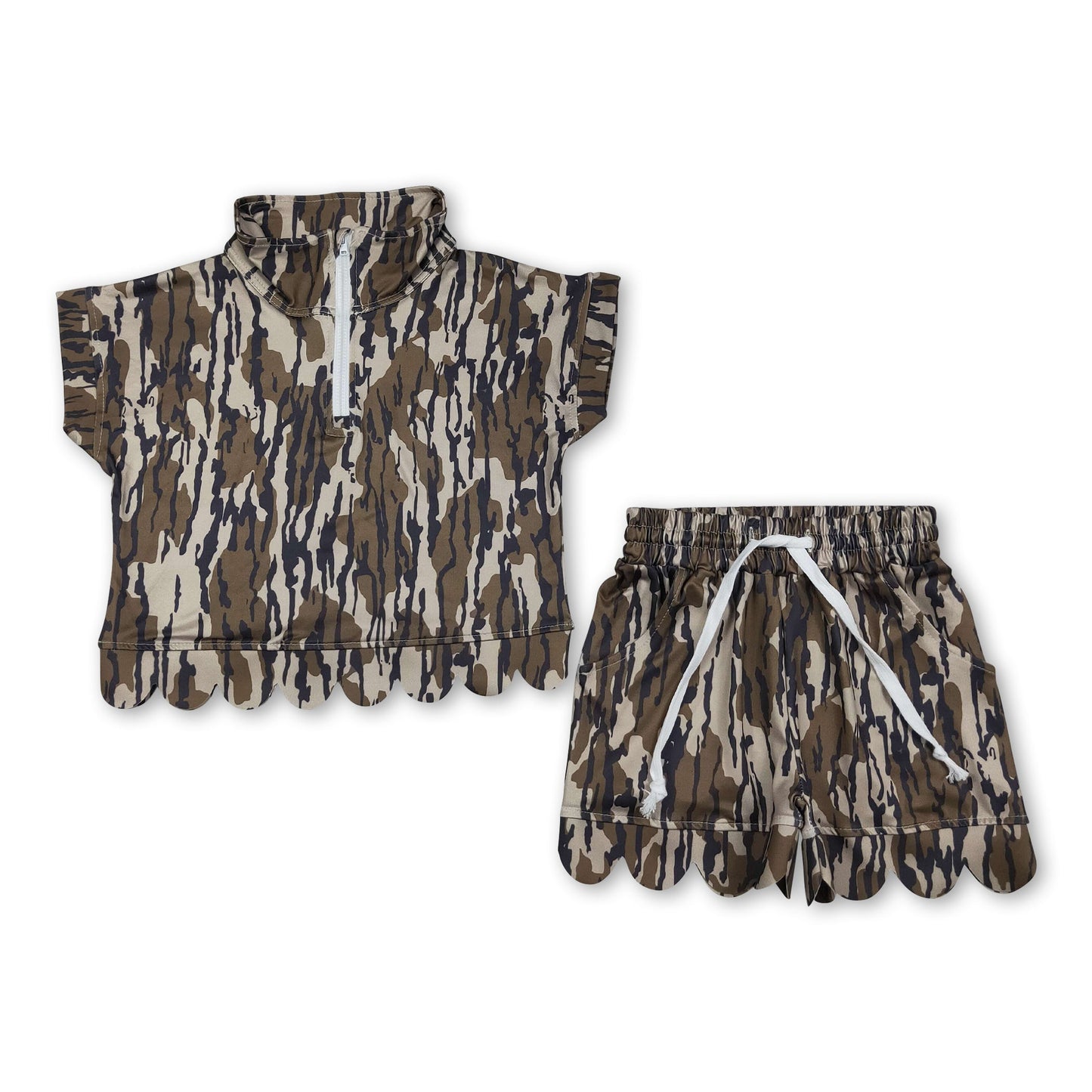 Short sleeves camo scallop pullover shorts girls outfits
