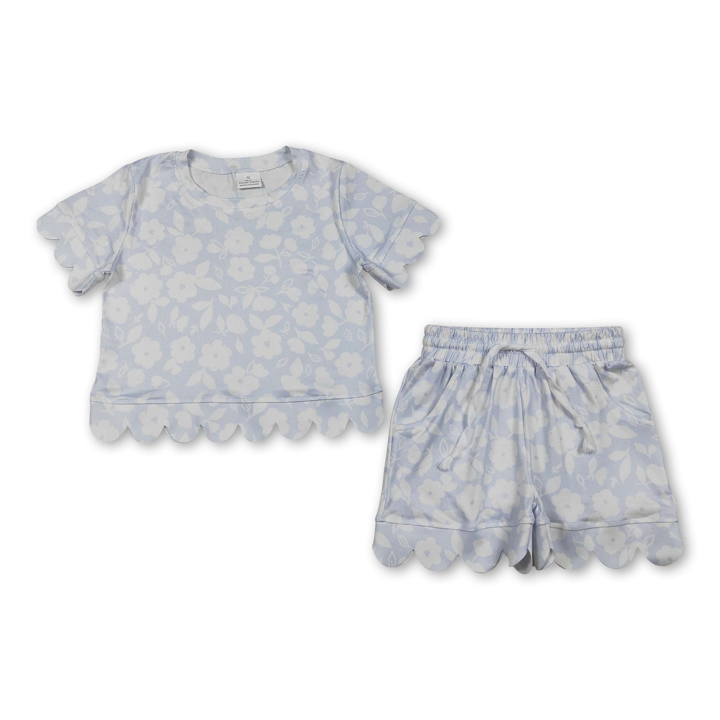 Short sleeves floral scallop pullover shorts girls outfits