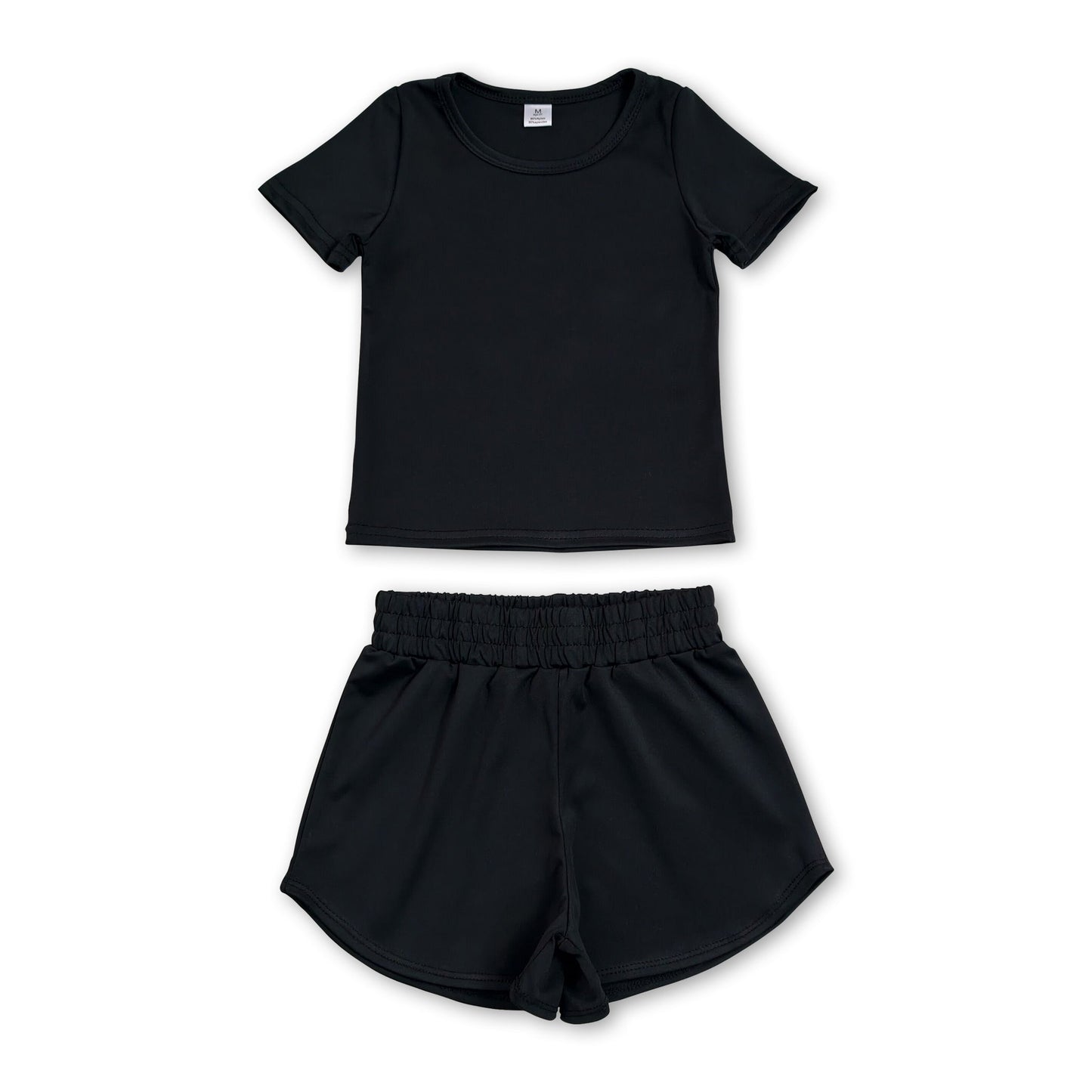 Short sleeves black top shorts kids girls yoga active set