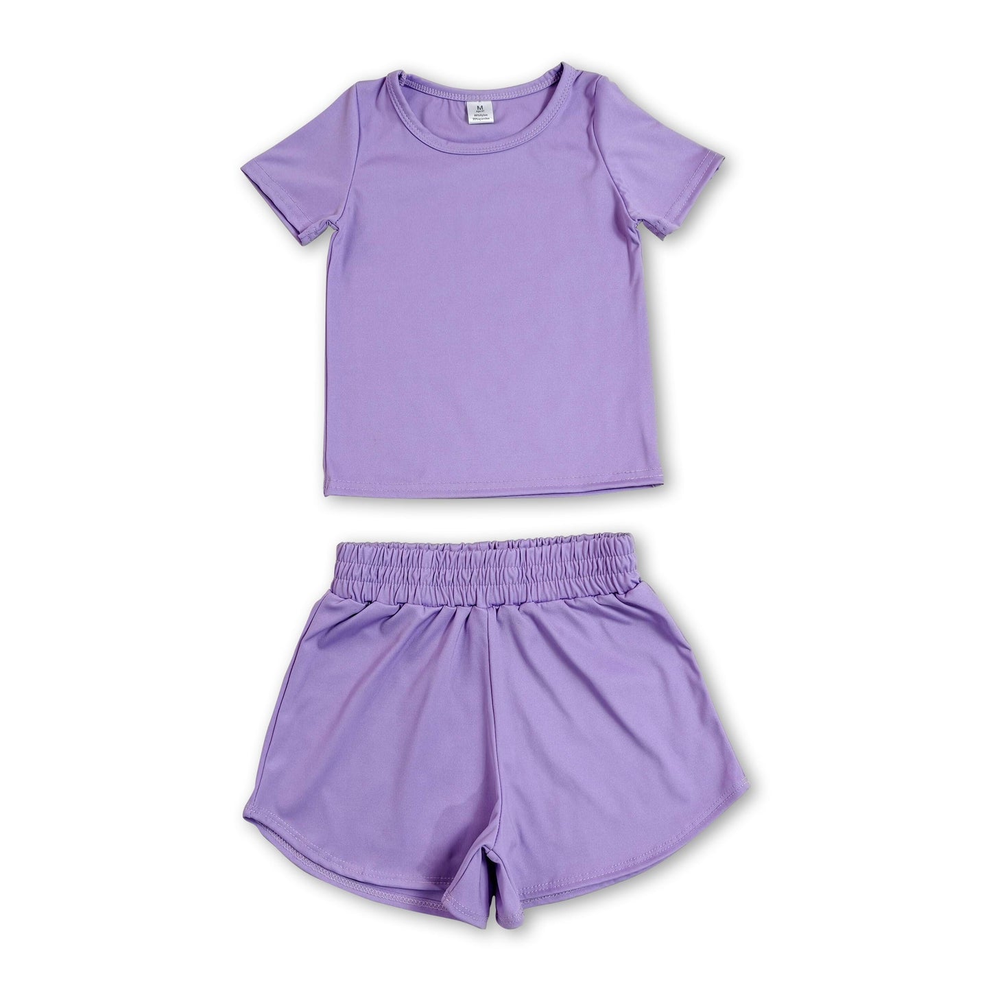 Short sleeves purple top shorts kids girls yoga active set