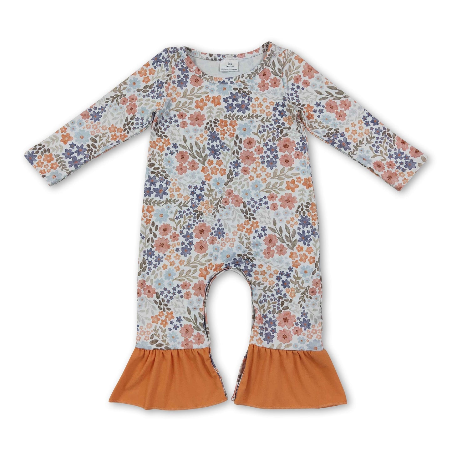 Ruffle floral long sleeves baby girls fall romper