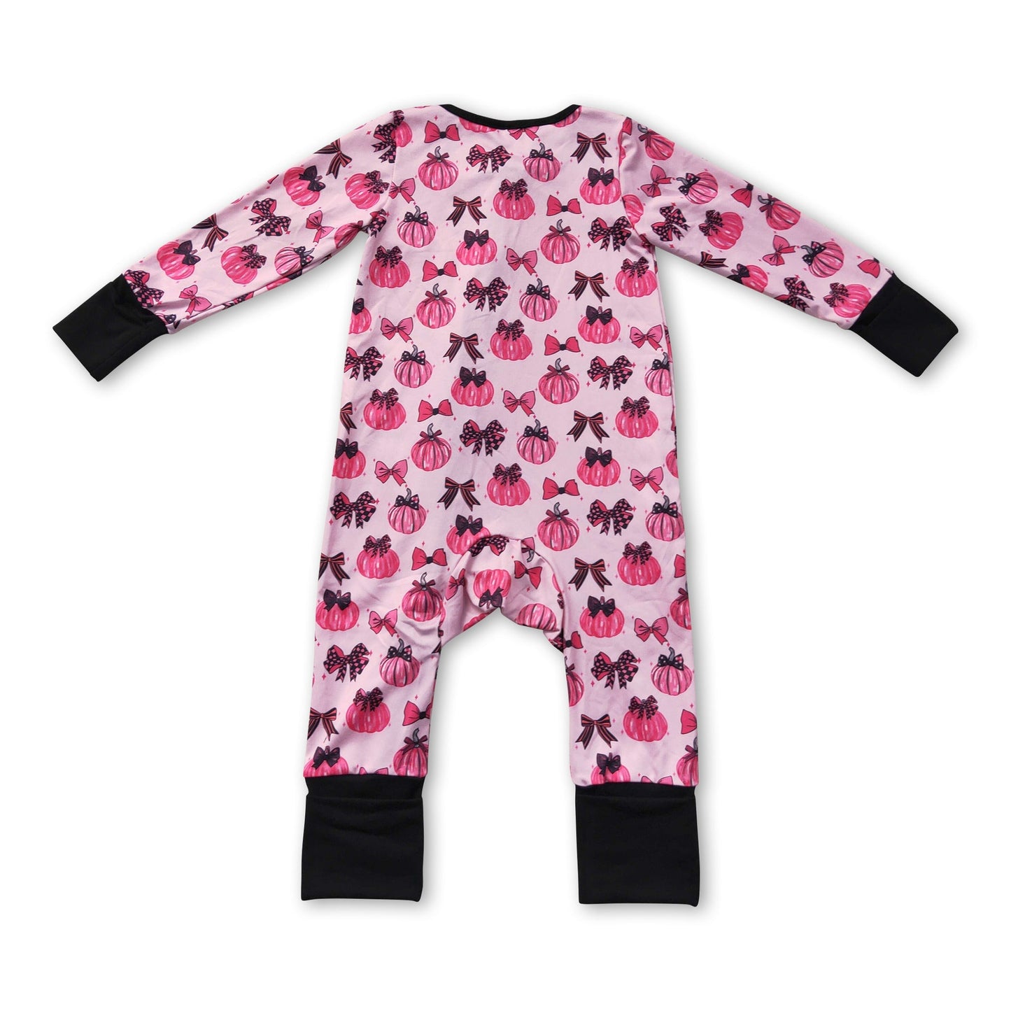 Long sleeves pink pumpkin bows baby fall zipper romper