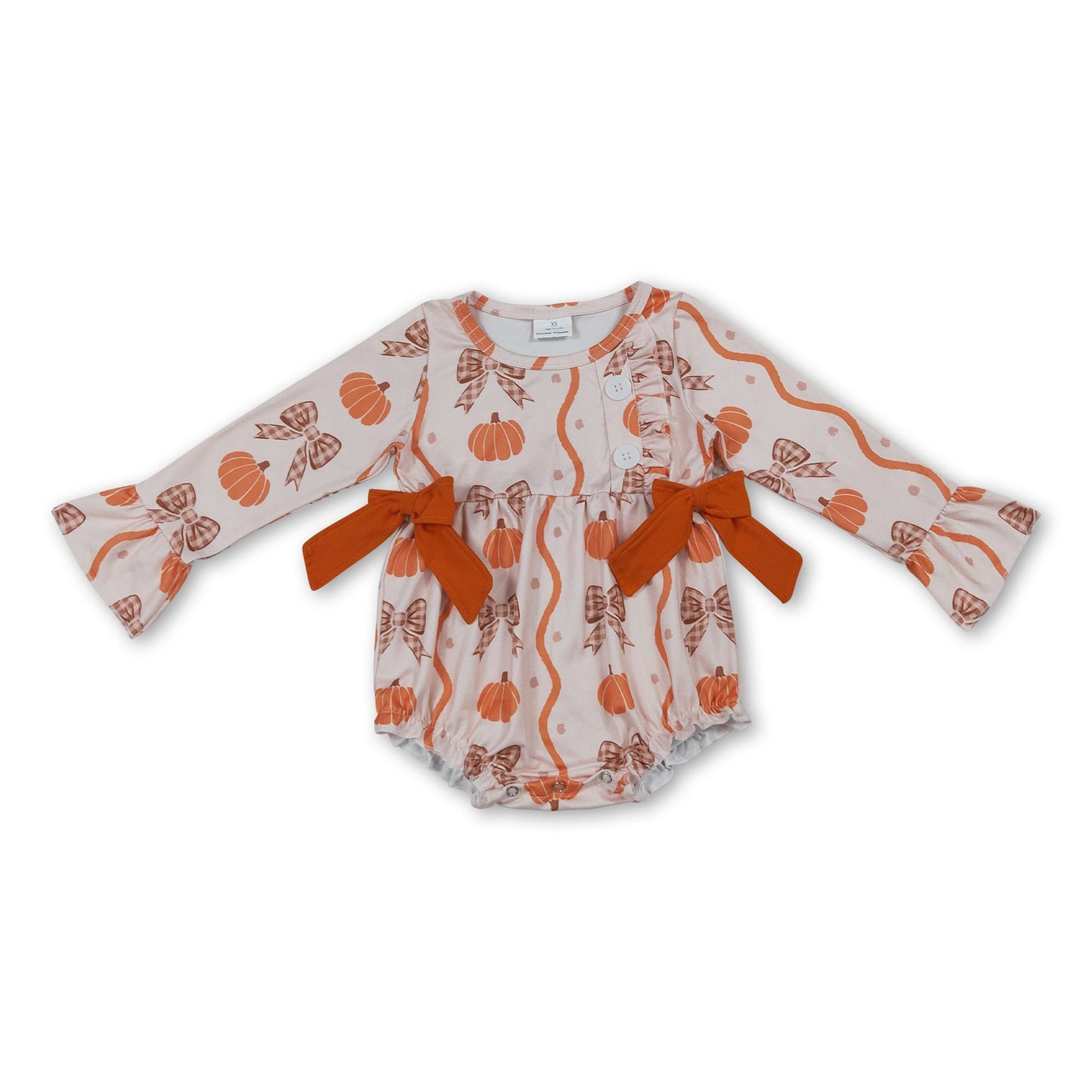 Long sleeves pumpkin bow baby girls fall romper