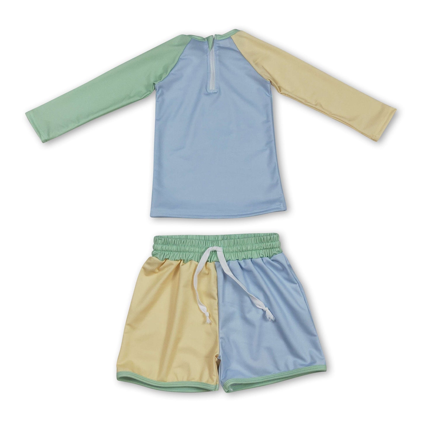 Long sleeves patchwork top shorts boys swimsuit