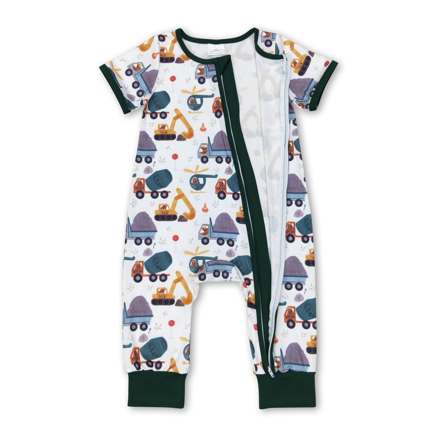 Short sleeves constructions baby boy zipper romper