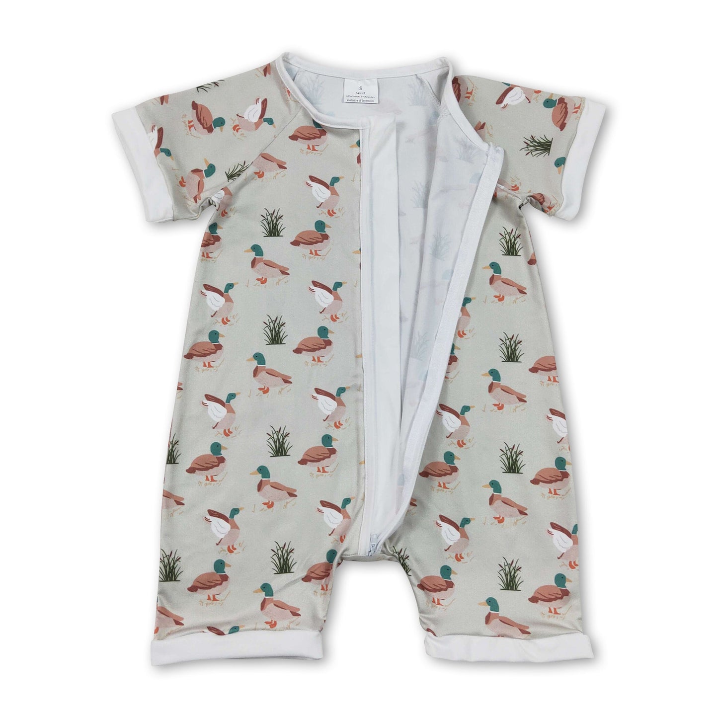 Short sleeves duck baby boy summer zipper romper