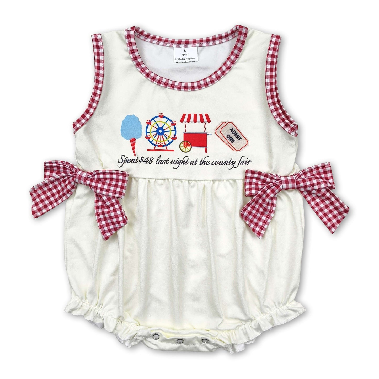 Sleeveless ferris wheel plaid bow baby girls romper